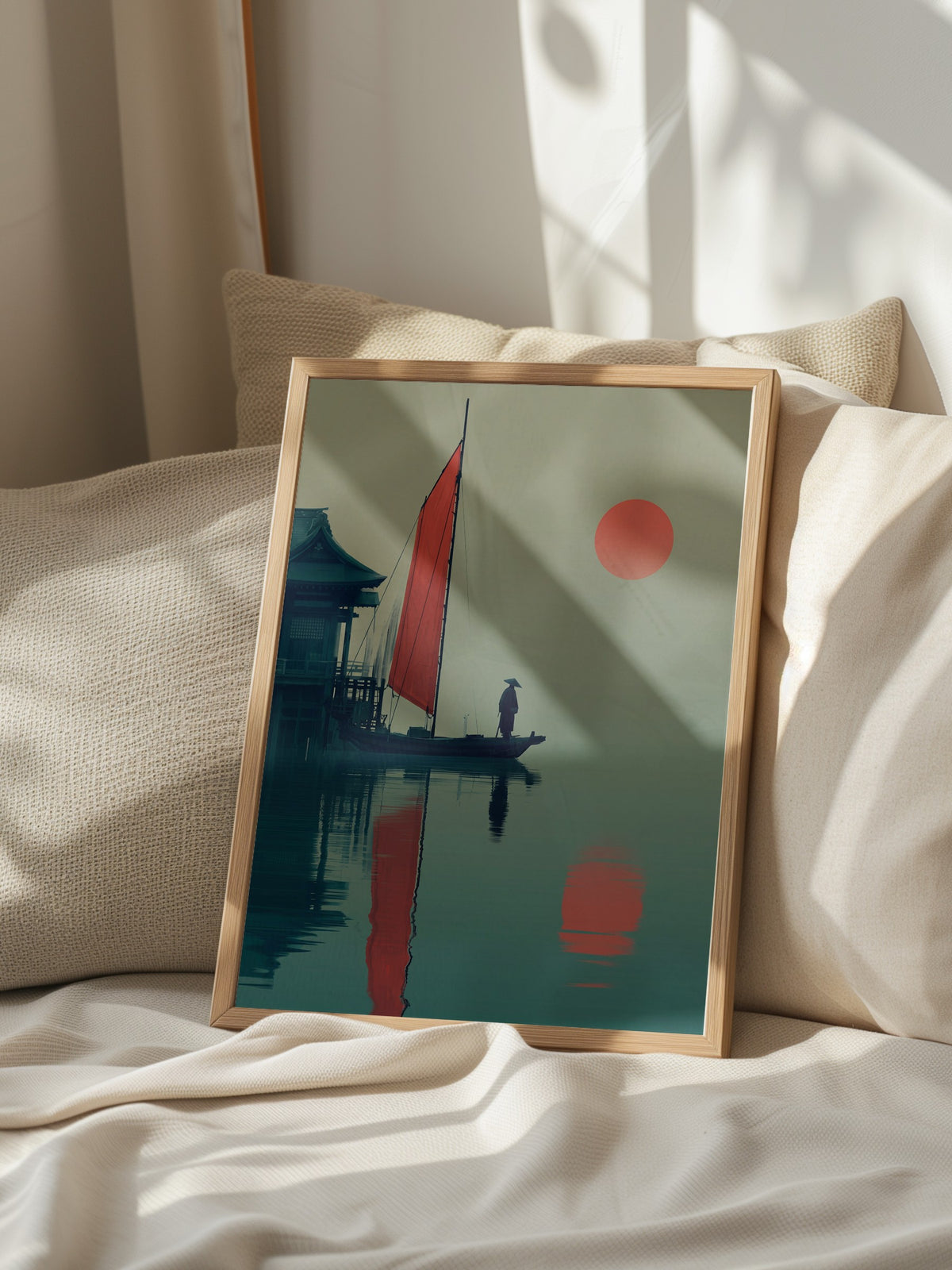 Kızıl Güneşte Yelkenli Tekne Poster – Ahşap Çerçeveli Tablo