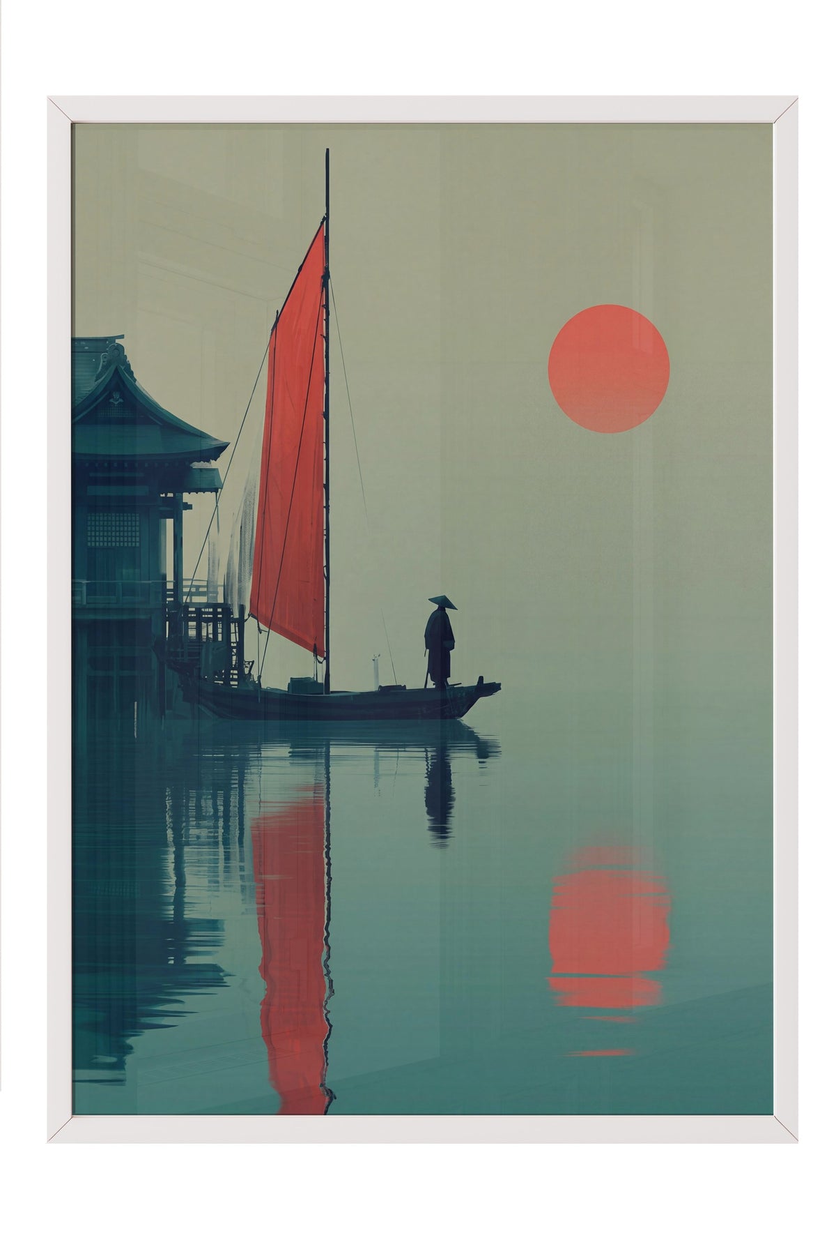 Kızıl Güneşte Yelkenli Tekne Poster – Beyaz Çerçeveli Tablo