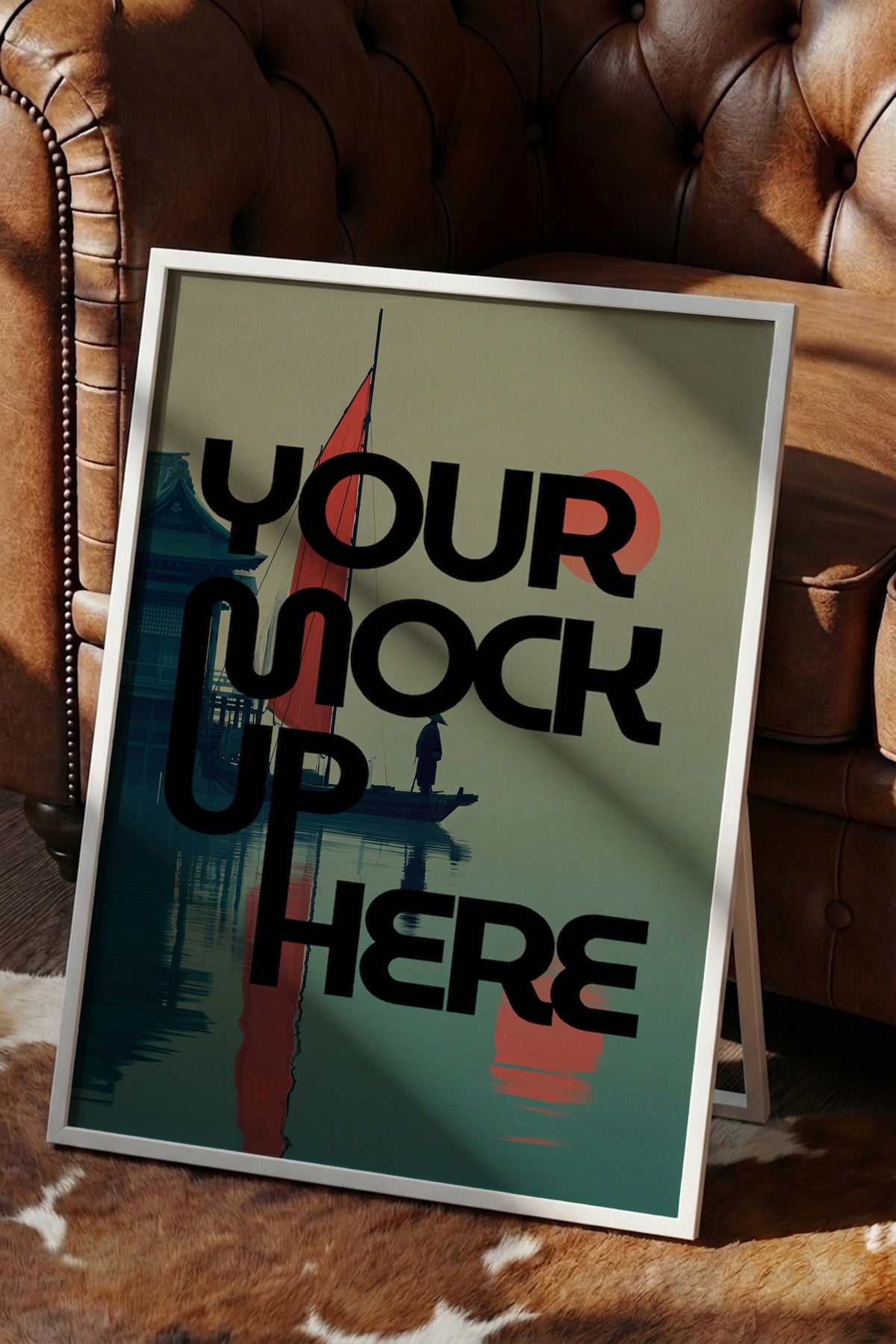 Kızıl Güneşte Yelkenli Tekne Poster – Beyaz Çerçeveli Tablo