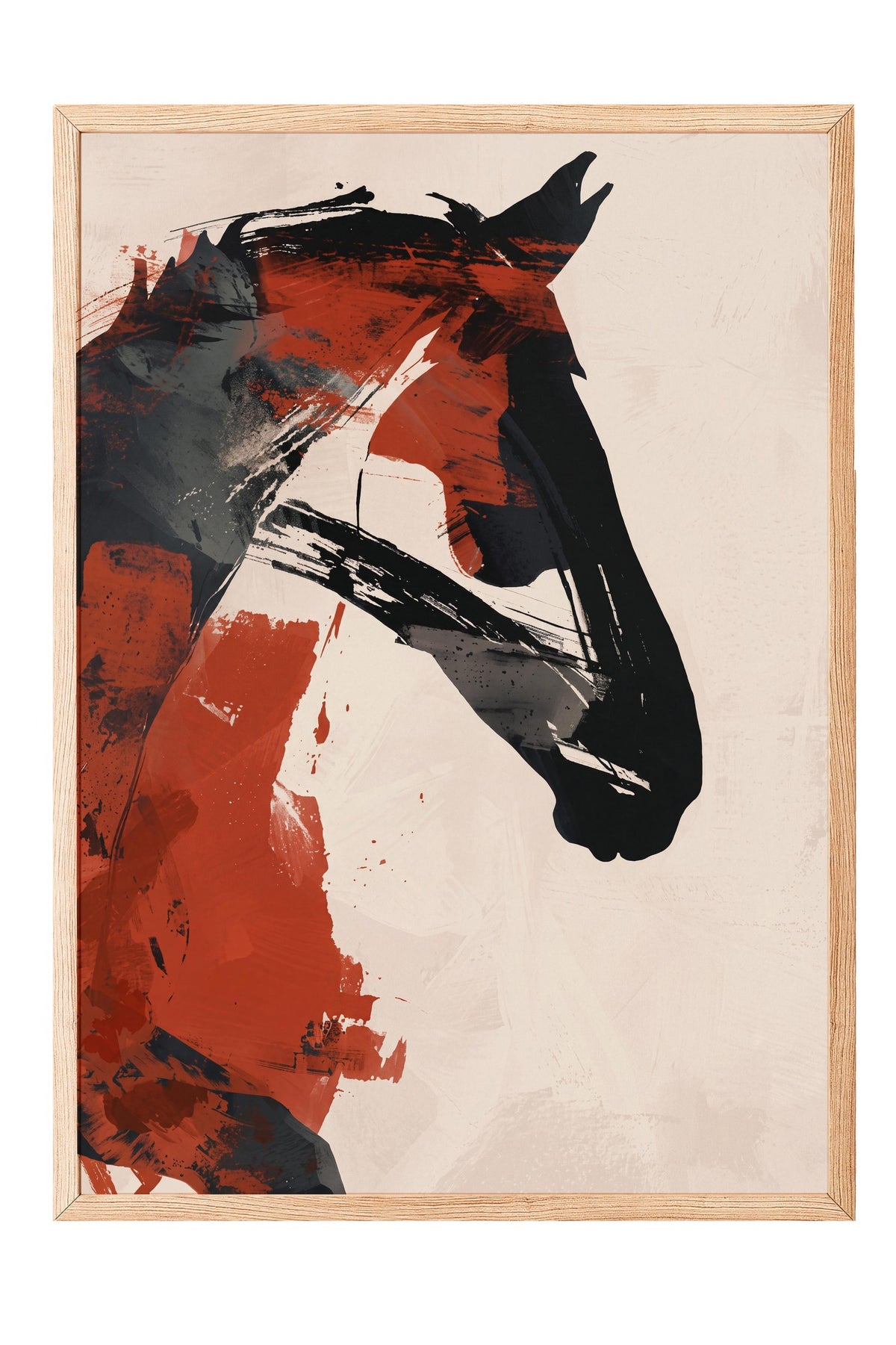 Soyut Fırça Darbeli At Portresi Poster – Ahşap Çerçeveli Tablo