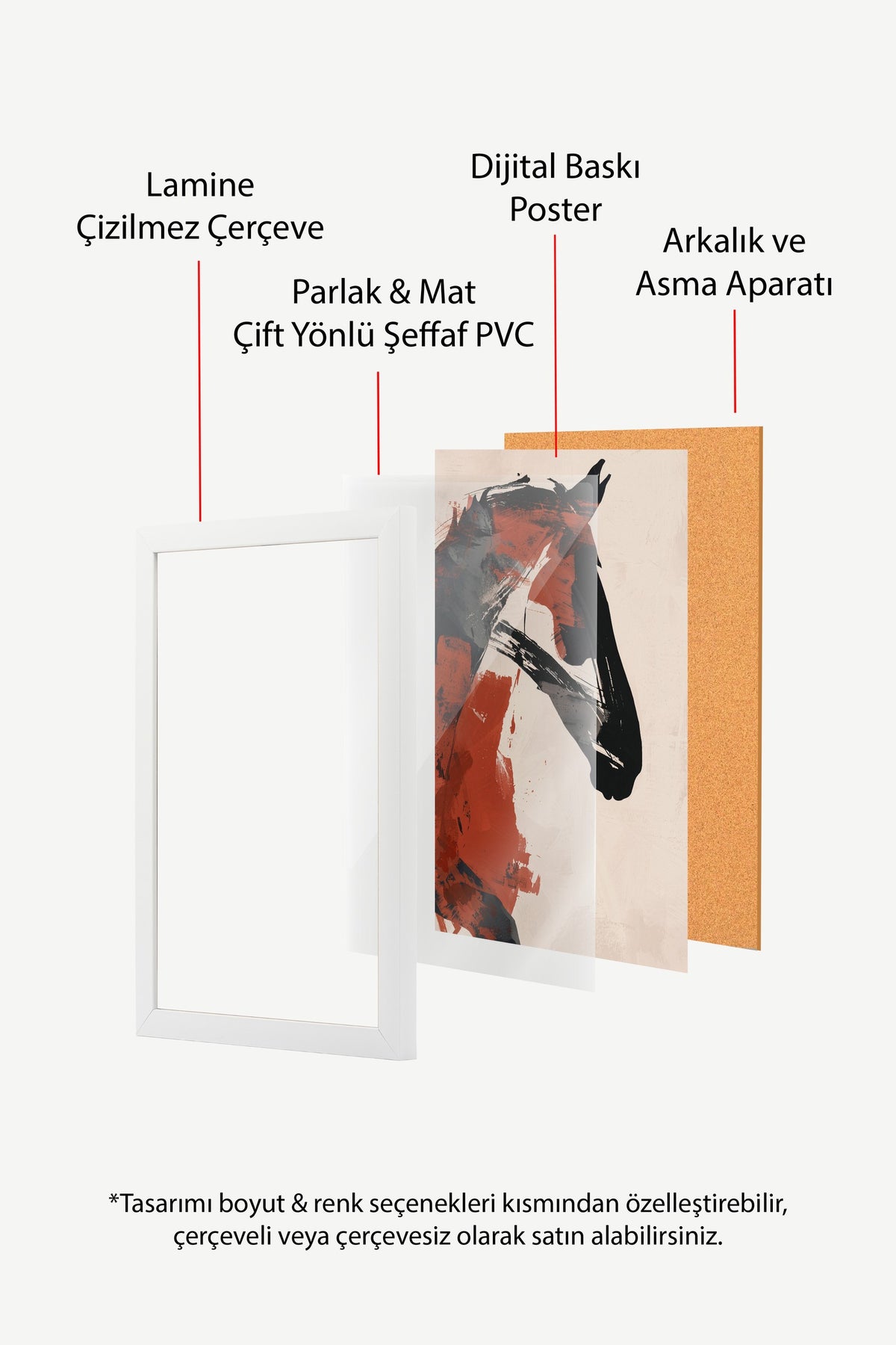 Soyut Fırça Darbeli At Portresi Poster – Beyaz Çerçeveli Tablo