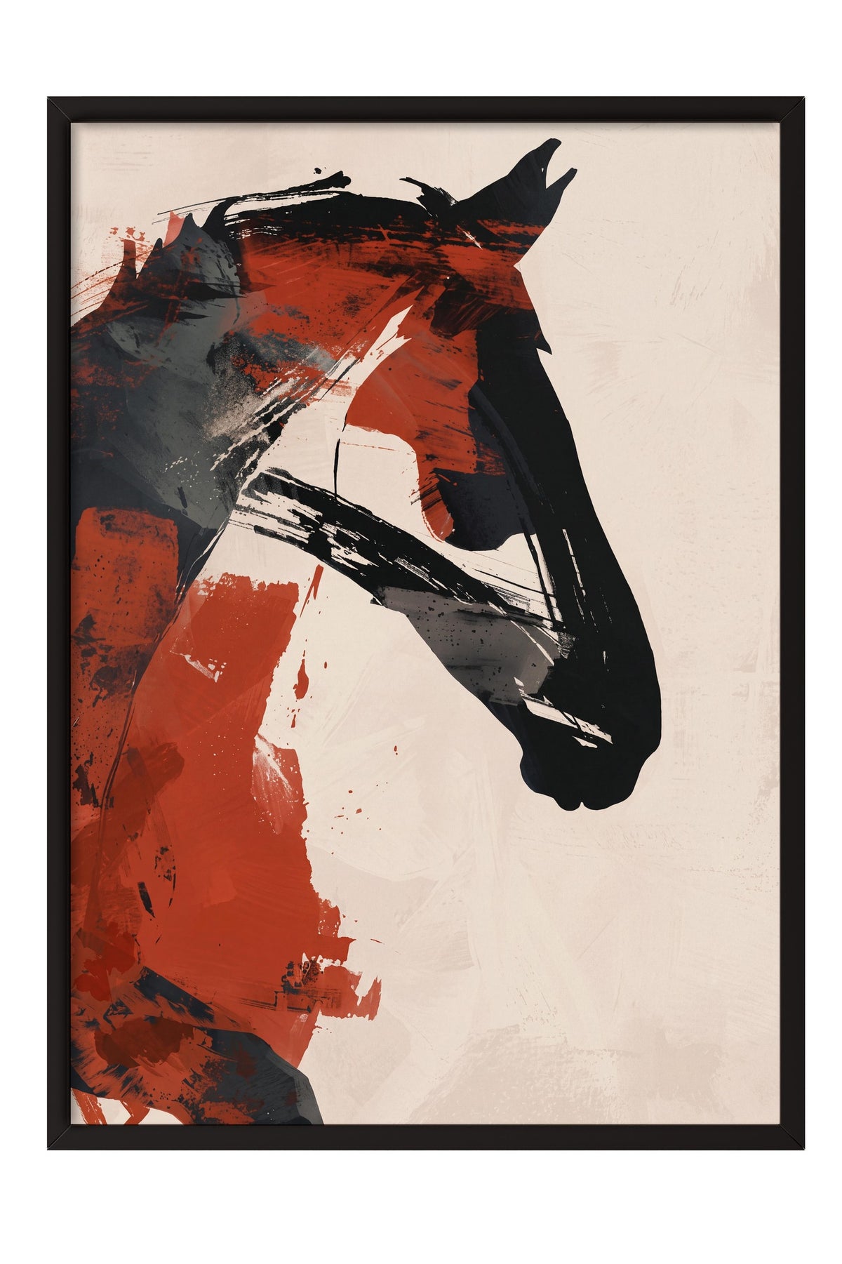Soyut Fırça Darbeli At Portresi Poster – Siyah Çerçeveli Tablo