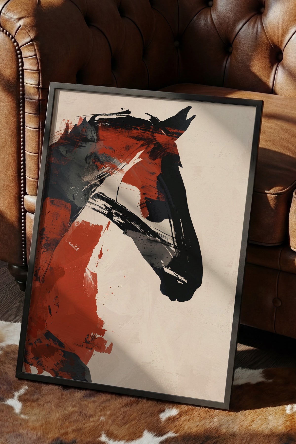 Soyut Fırça Darbeli At Portresi Poster – Siyah Çerçeveli Tablo