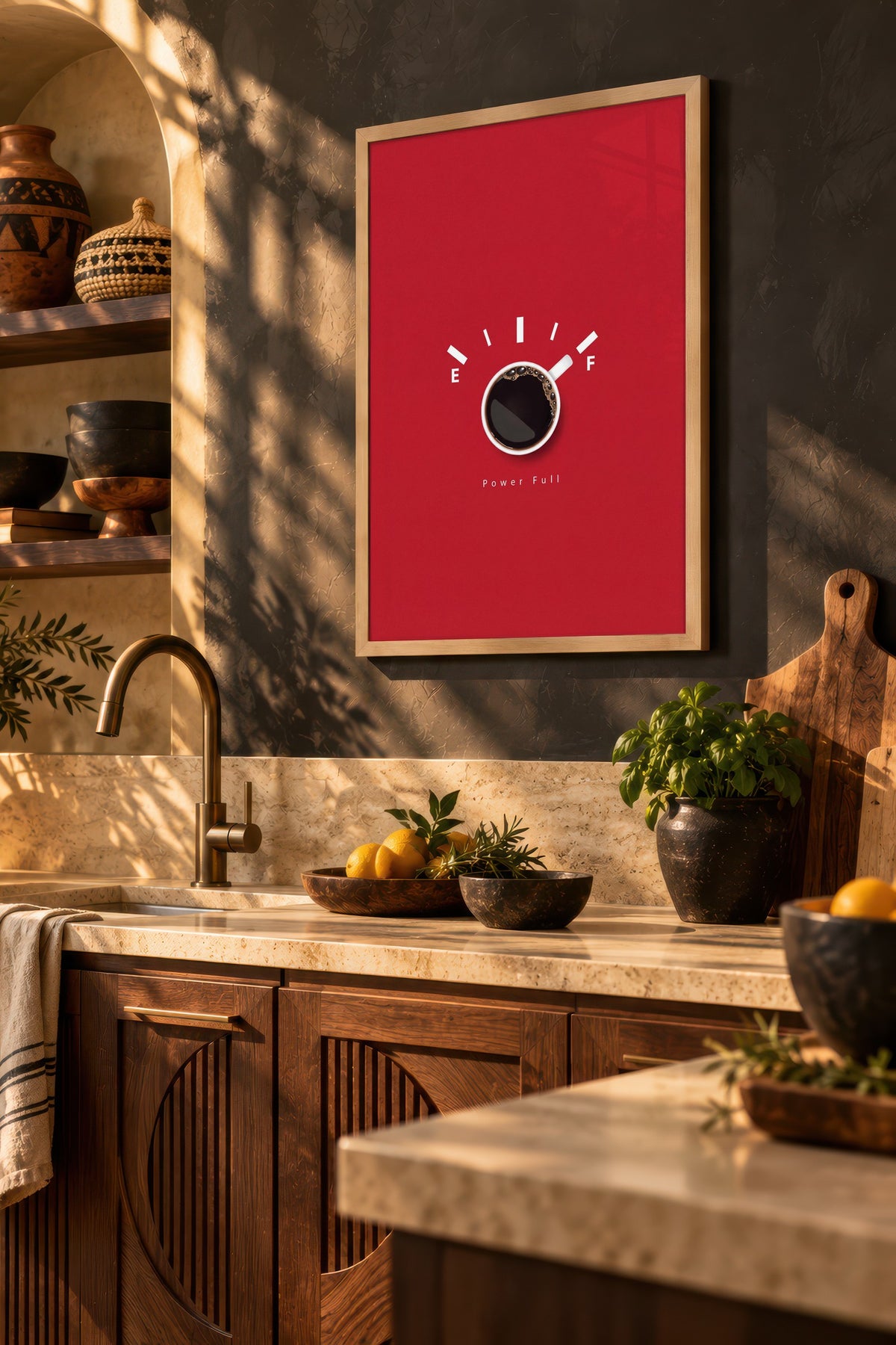 Yakıt Göstergeli Kahve Fincanı Poster – Ahşap Çerçeveli Tablo