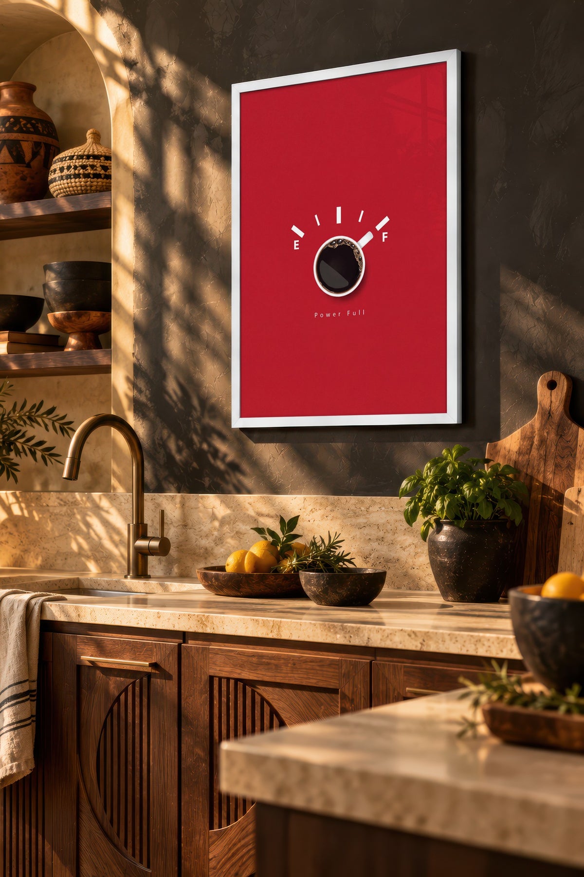 Yakıt Göstergeli Kahve Fincanı Poster – Beyaz Çerçeveli Tablo