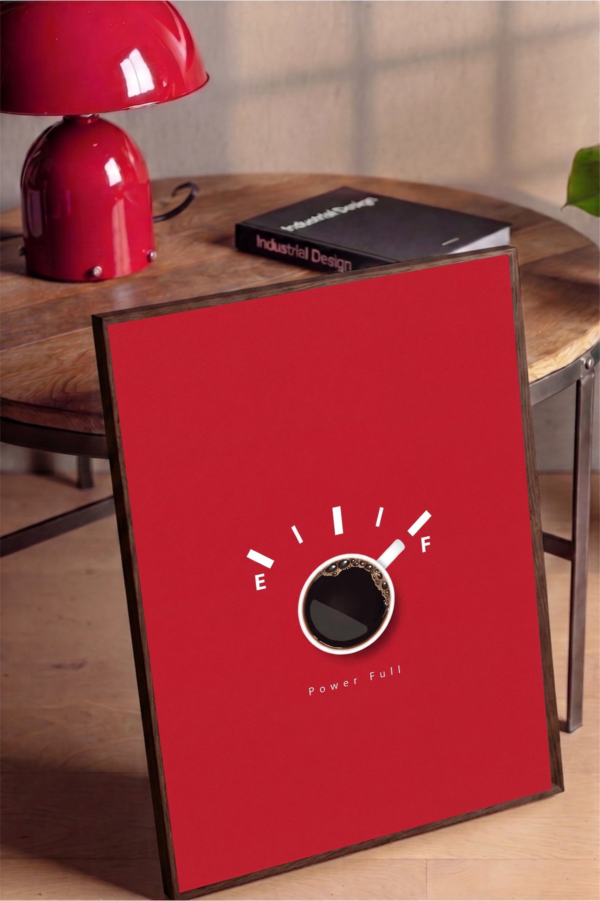 Yakıt Göstergeli Kahve Fincanı Poster – Kahverengi Çerçeveli Tablo