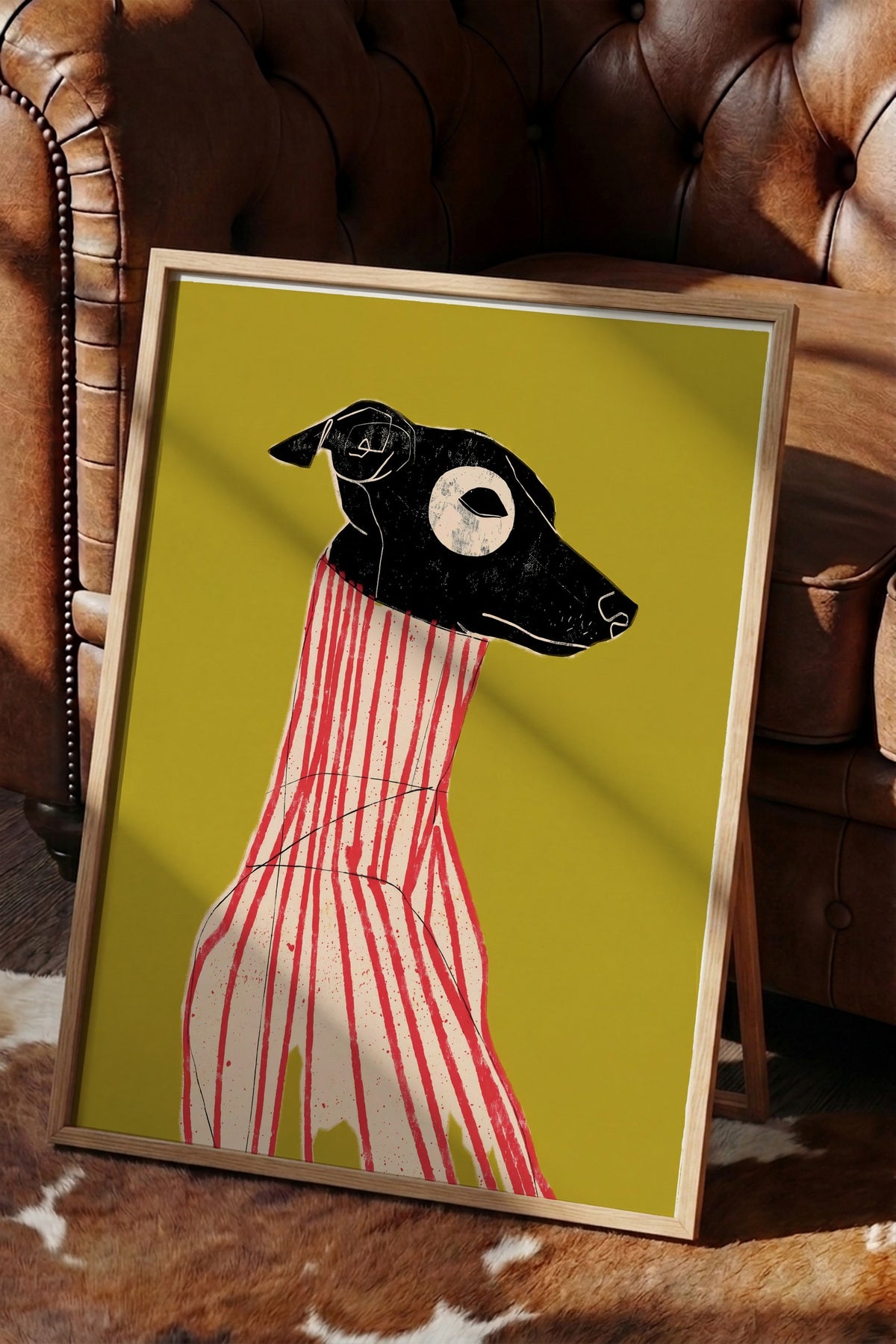 Çizgili Zarafet Köpek Portresi Poster – Ahşap Çerçeveli Tablo