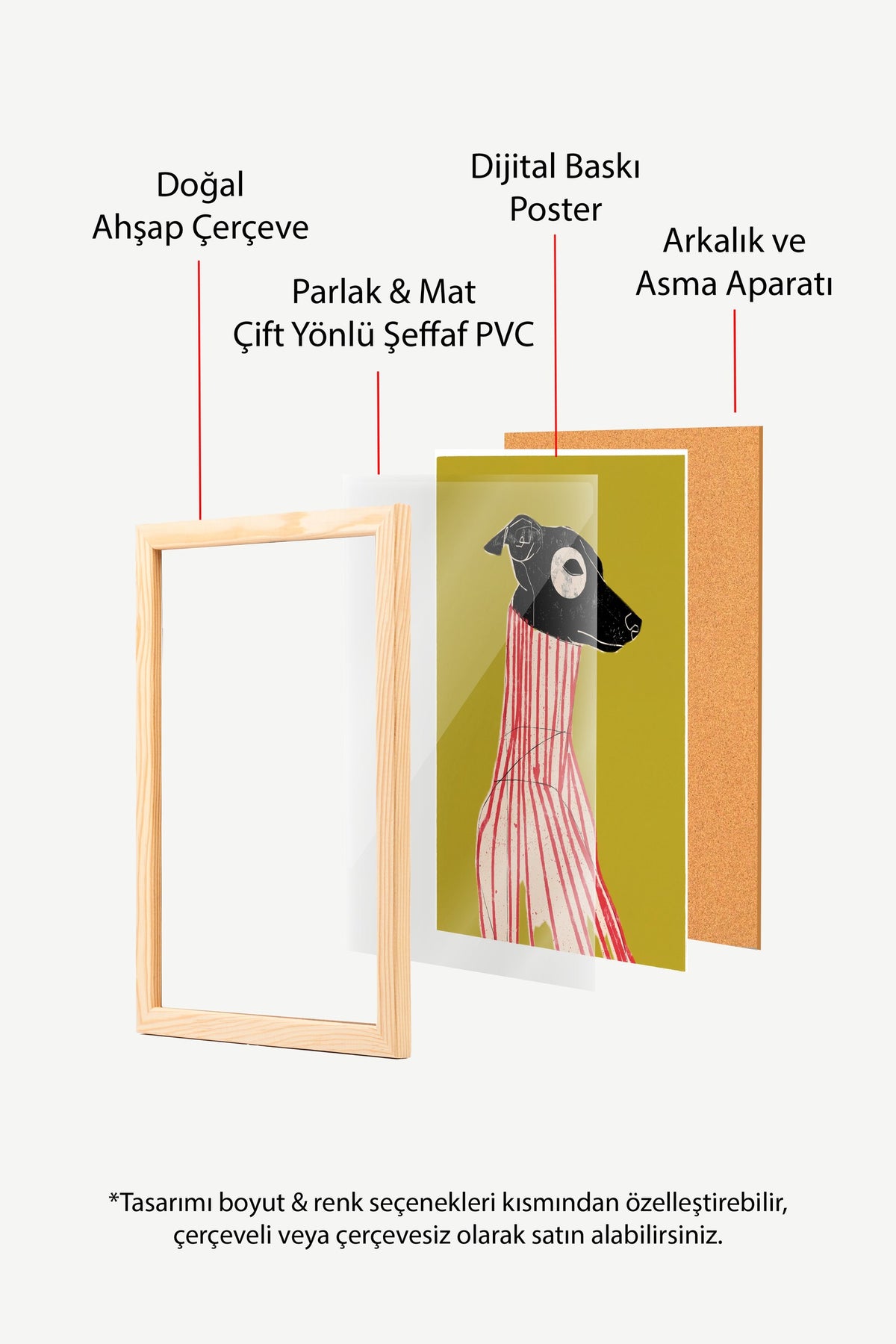 Çizgili Zarafet Köpek Portresi Poster – Ahşap Çerçeveli Tablo