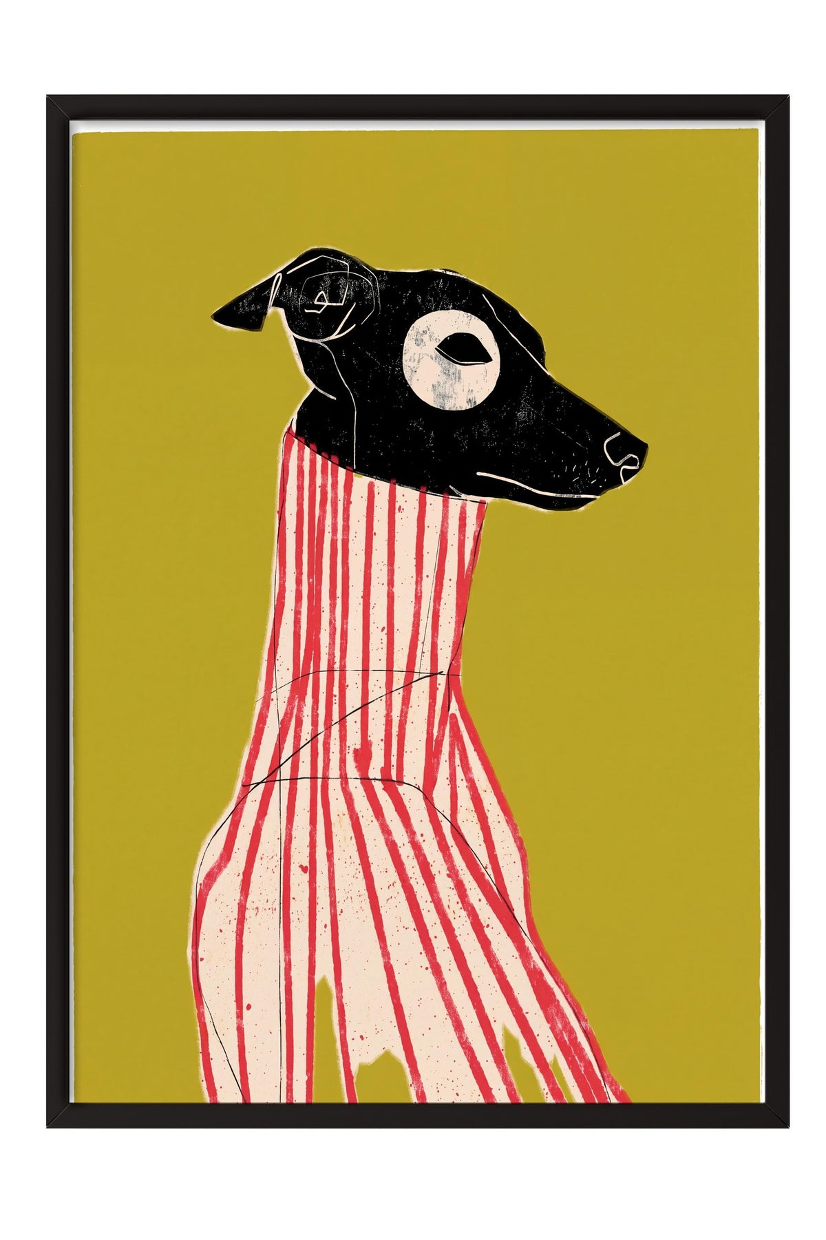 Çizgili Zarafet Köpek Portresi Poster – Siyah Çerçeveli Tablo