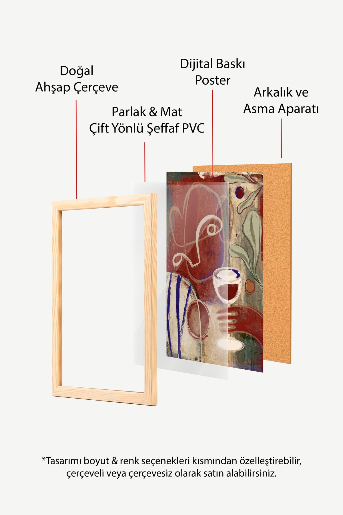 Soyut Yüz ve Şarap Kadehi Poster – Ahşap Çerçeveli Tablo
