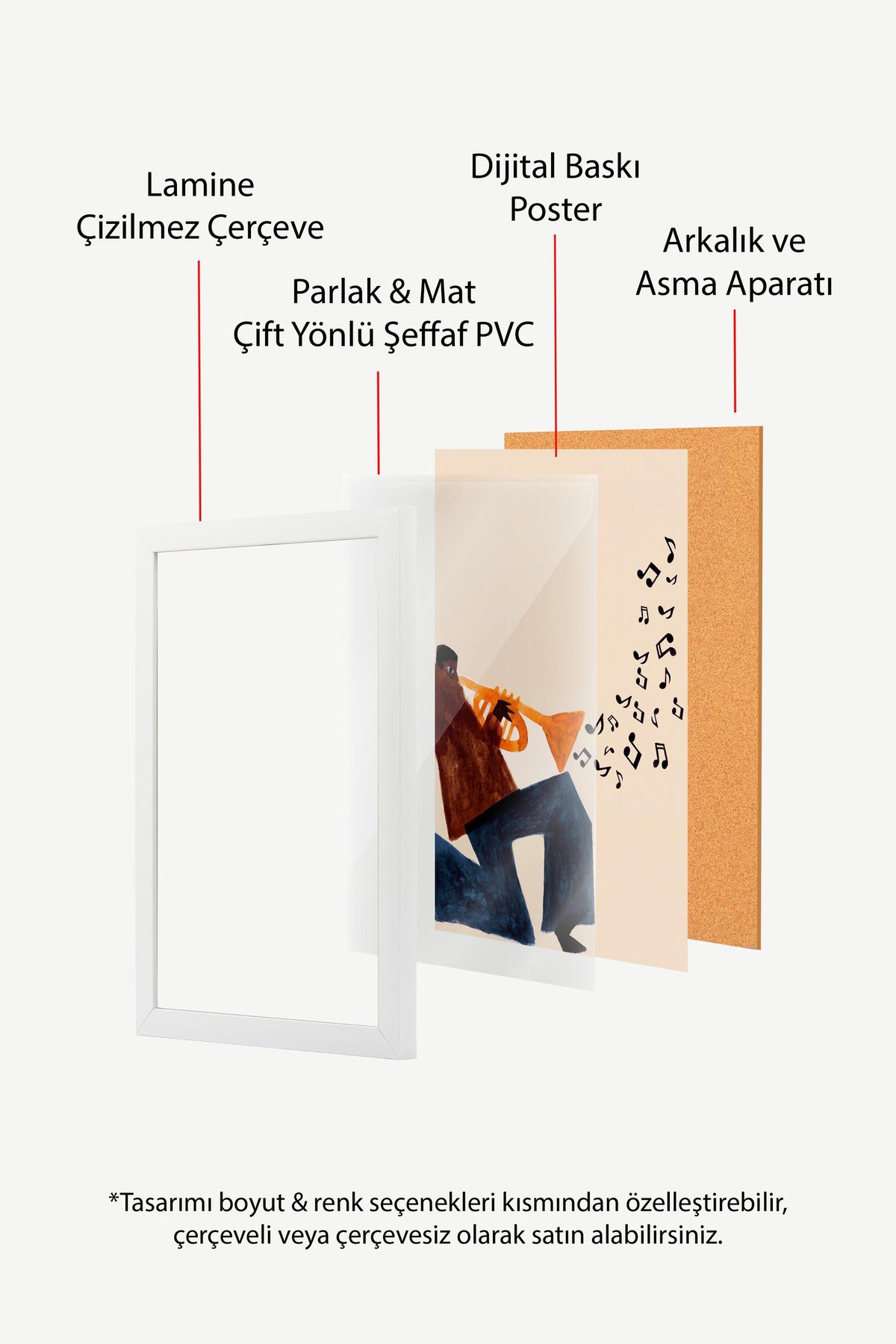 Trompet çalan figür Poster – Beyaz Çerçeveli Tablo
