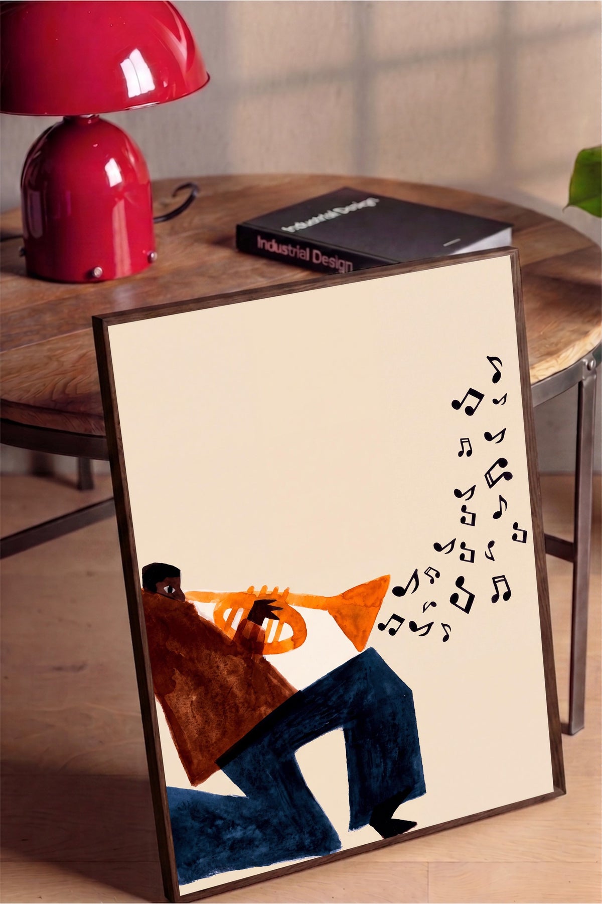 Trompet çalan figür Poster – Kahverengi Çerçeveli Tablo