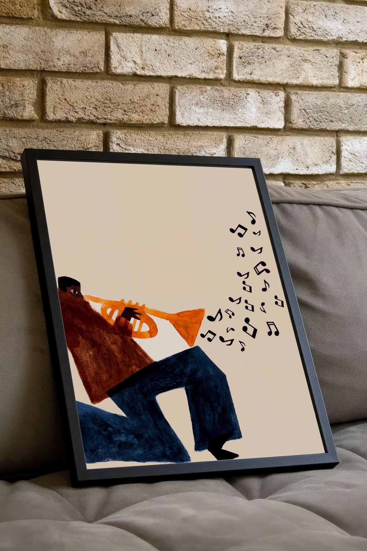 Trompet çalan figür Poster – Siyah Çerçeveli Tablo