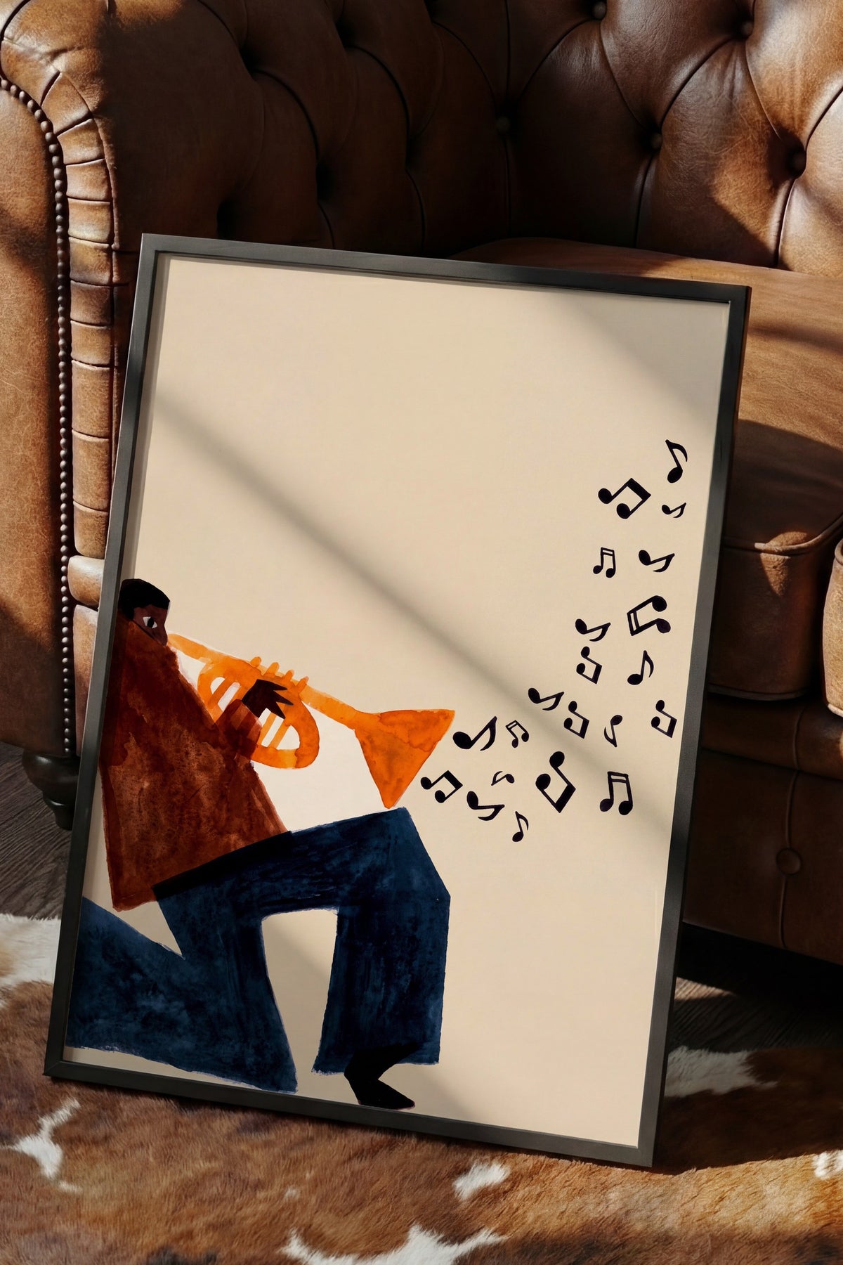 Trompet çalan figür Poster – Siyah Çerçeveli Tablo