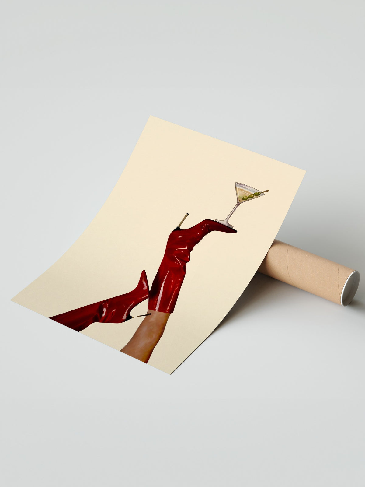 Kırmızı Topuklu ve Kokteyl Bardağı Çerçevesiz Poster
