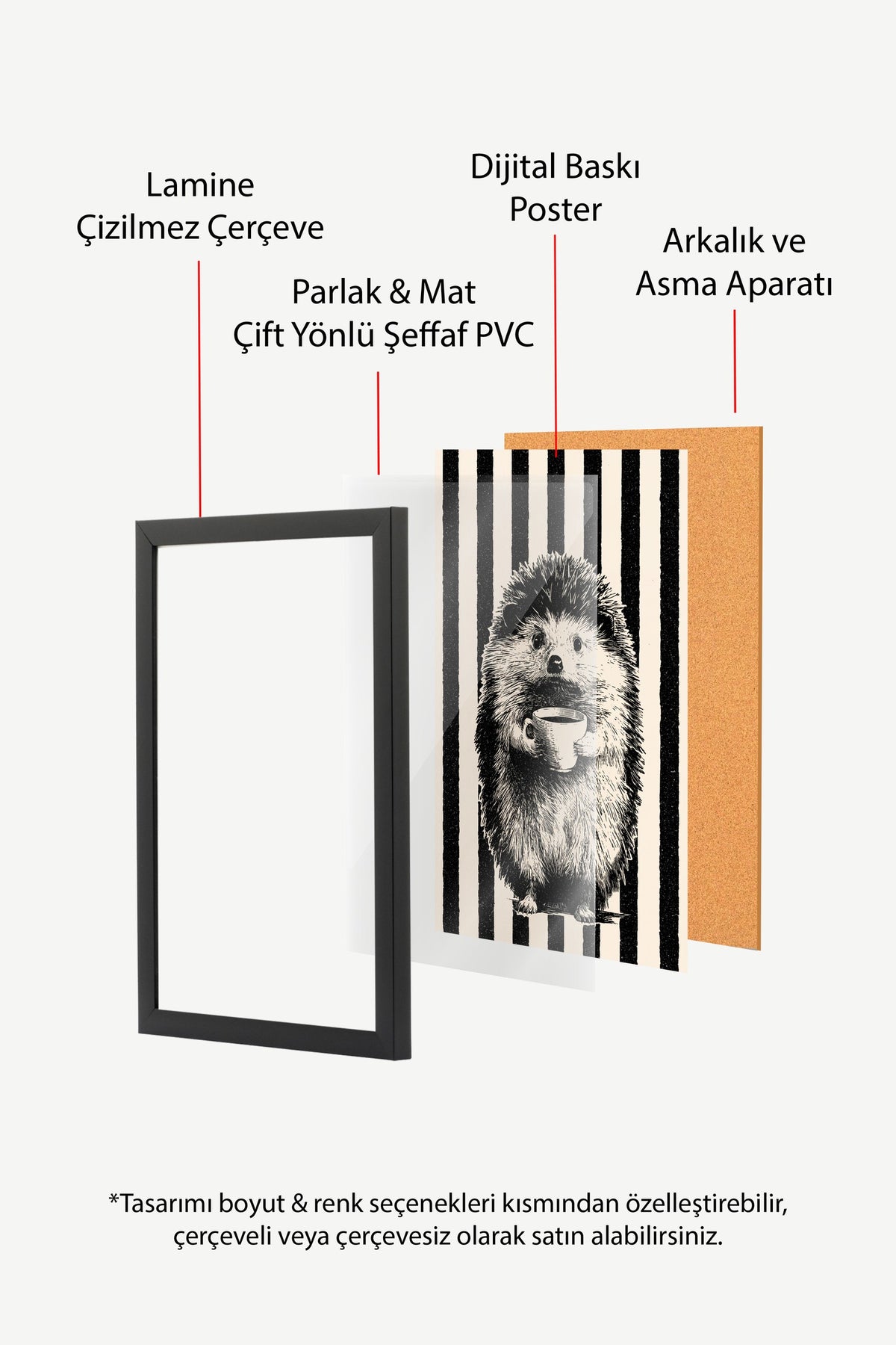 Kupa Tutan Kirpi Poster – Siyah Çerçeveli Tablo