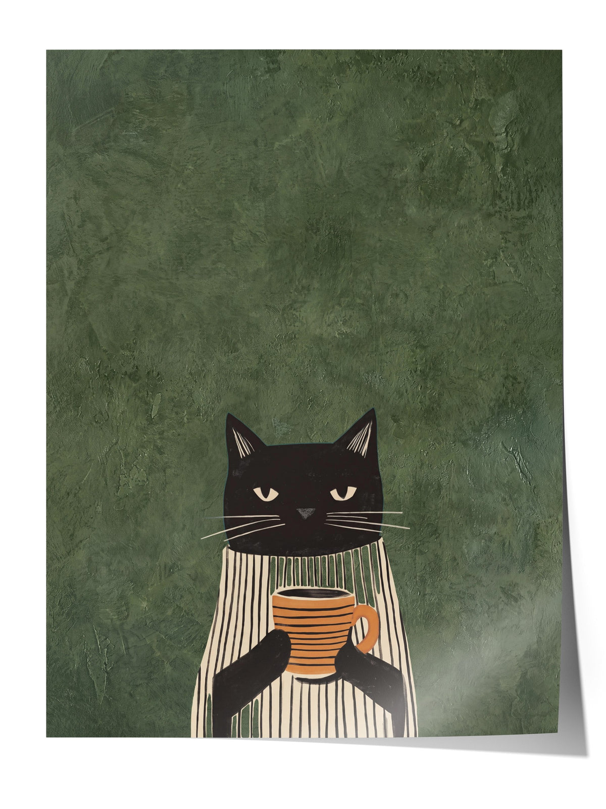 Kahve Tutan Kedi Çerçevesiz Poster