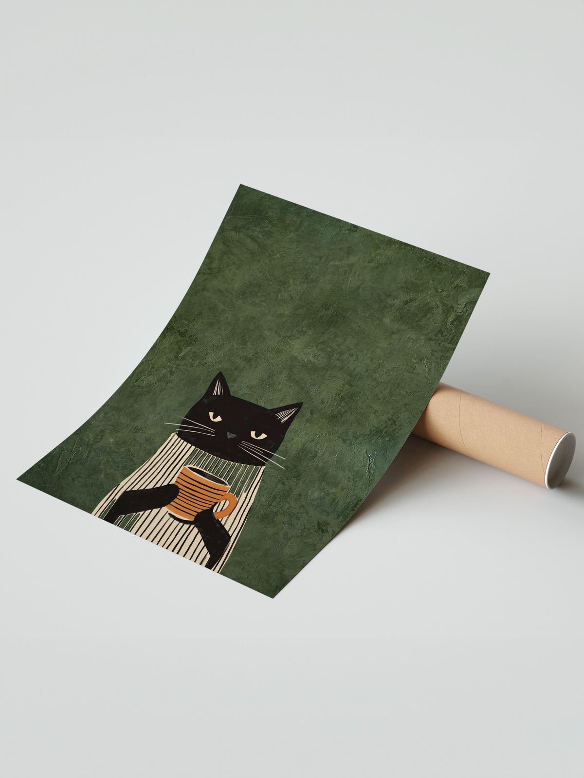 Kahve Tutan Kedi Çerçevesiz Poster