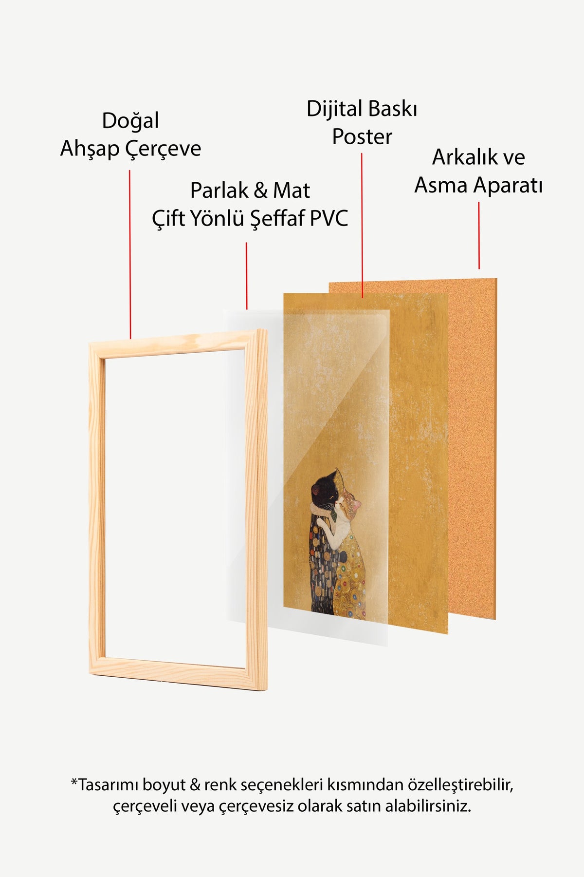 Sarılmakta Olan Kediler Poster – Ahşap Çerçeveli Tablo
