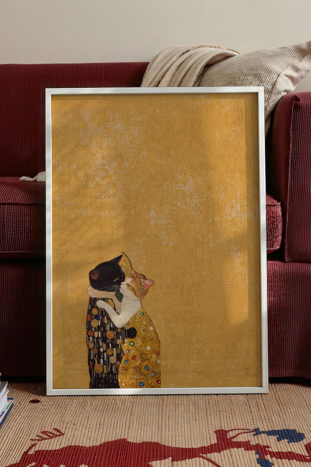 Sarılmakta Olan Kediler Poster – Beyaz Çerçeveli Tablo