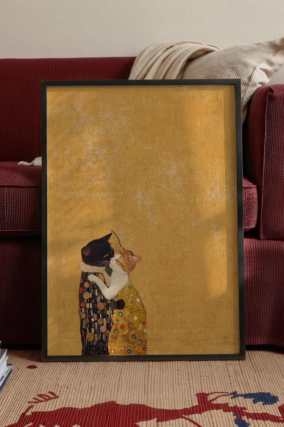 Sarılmakta Olan Kediler Poster – Siyah Çerçeveli Tablo