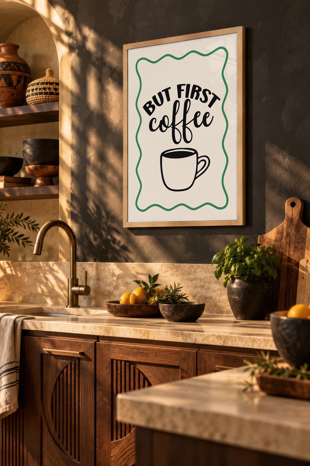 BUT FIRST coffee Poster – Ahşap Çerçeveli Tablo