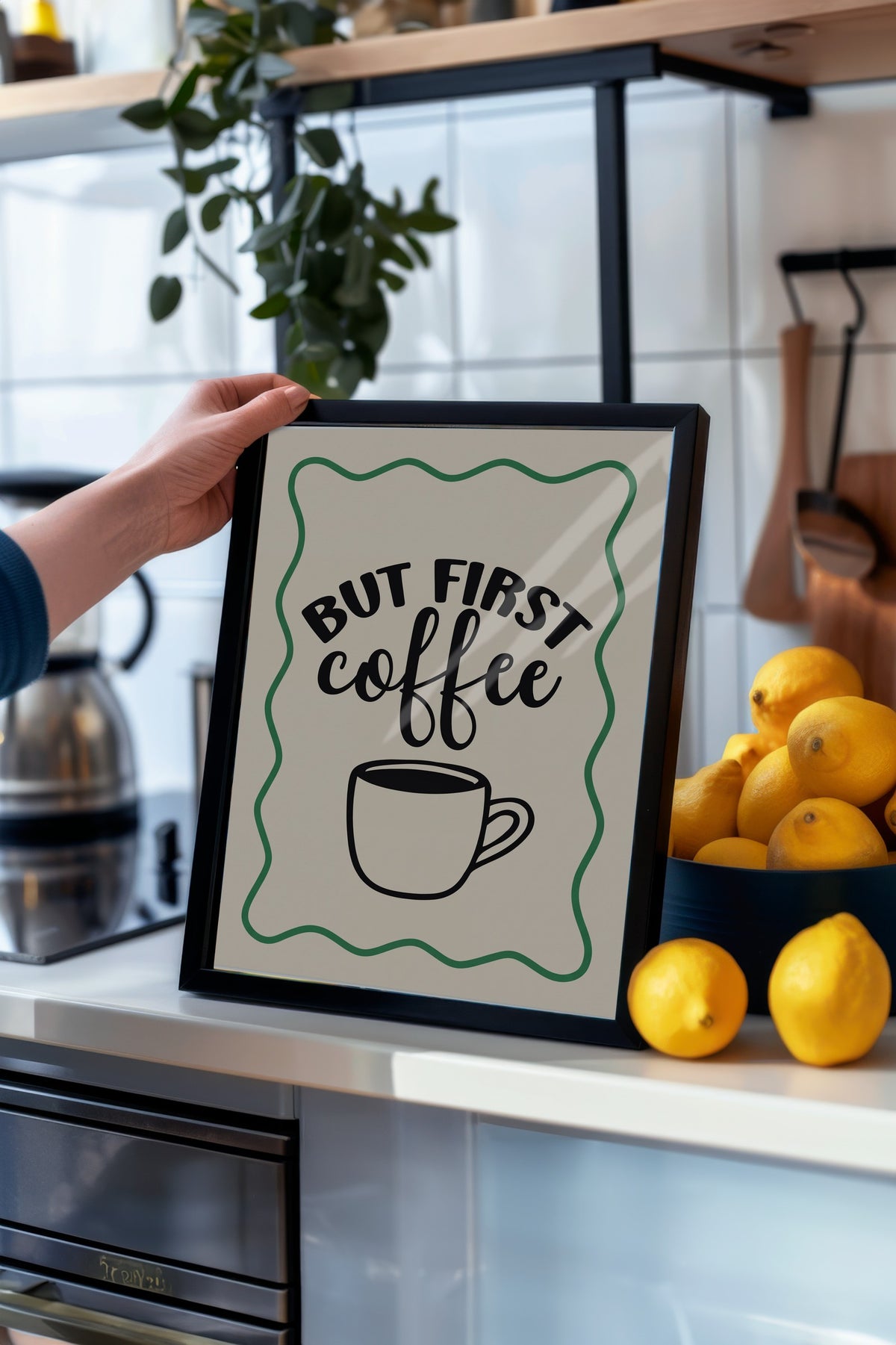 BUT FIRST coffee Poster – Siyah Çerçeveli Tablo