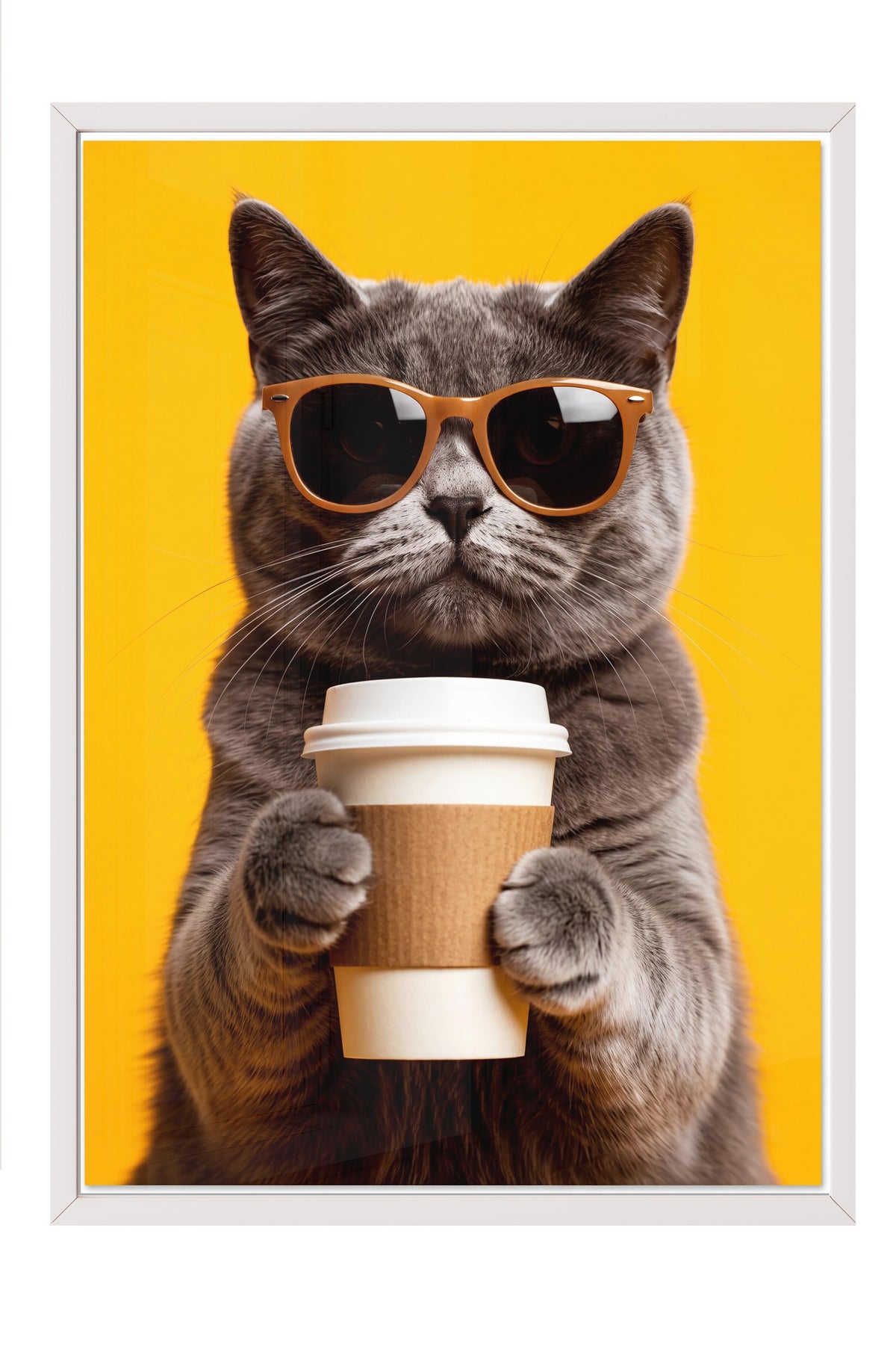 Gözlük Takan Kedi Poster – Beyaz Çerçeveli Tablo