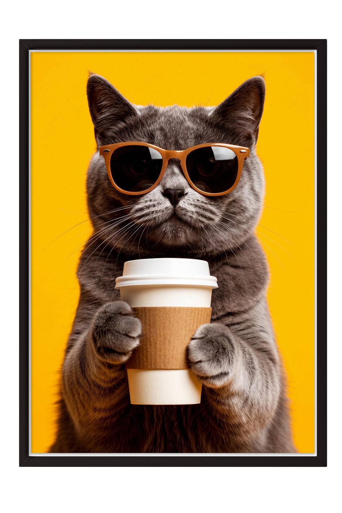 Gözlük Takan Kedi Poster – Siyah Çerçeveli Tablo