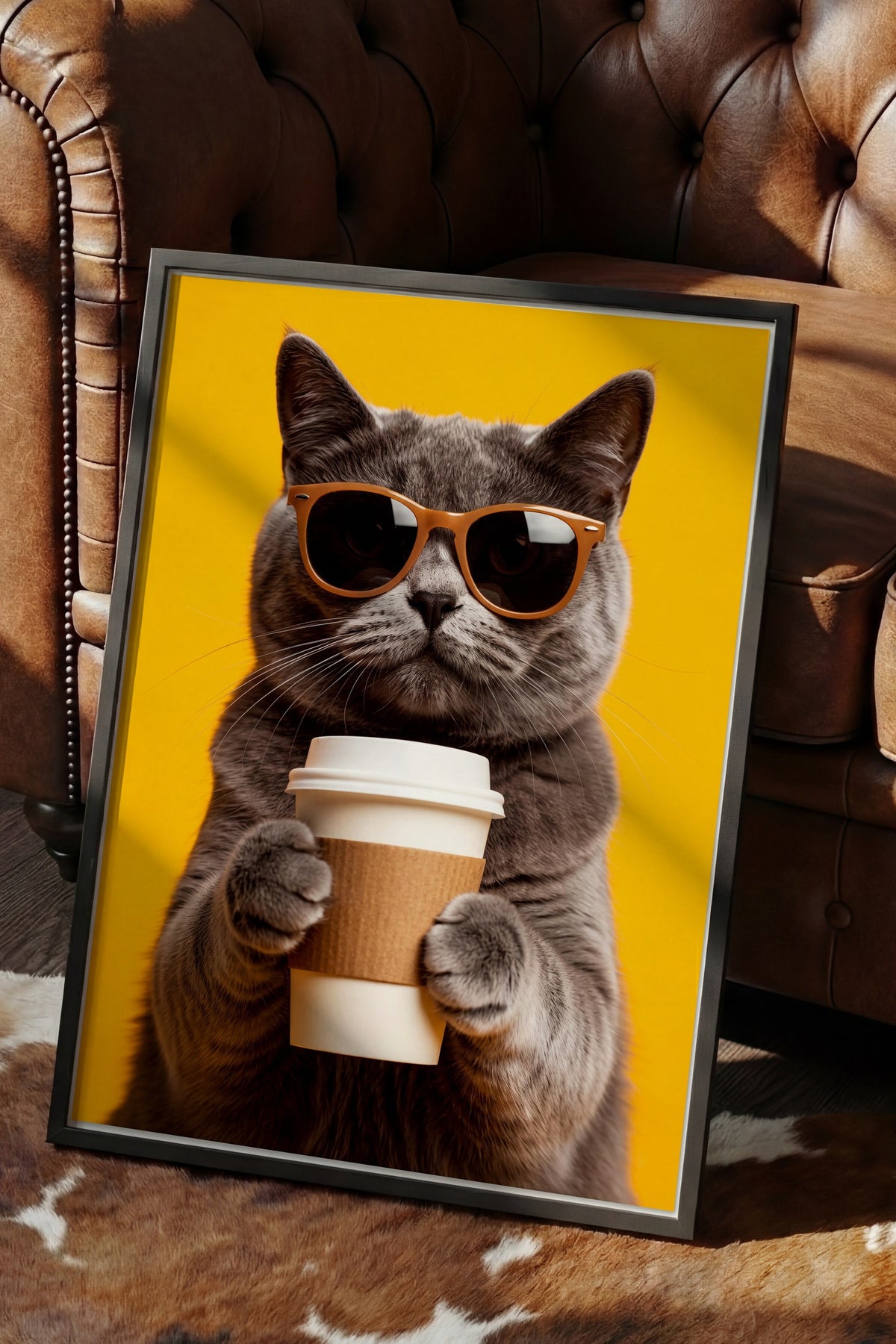 Gözlük Takan Kedi Poster – Siyah Çerçeveli Tablo