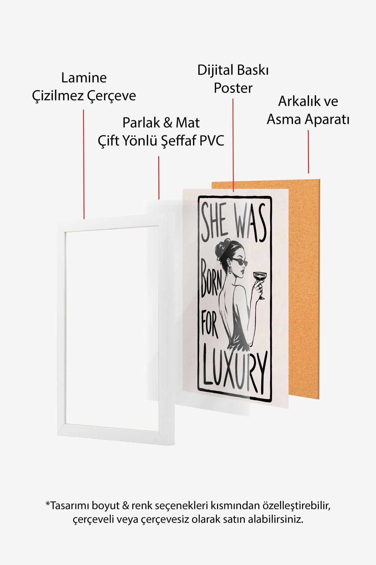 SHE WAS BORN FOR LUXURY Poster – Beyaz Çerçeveli Tablo