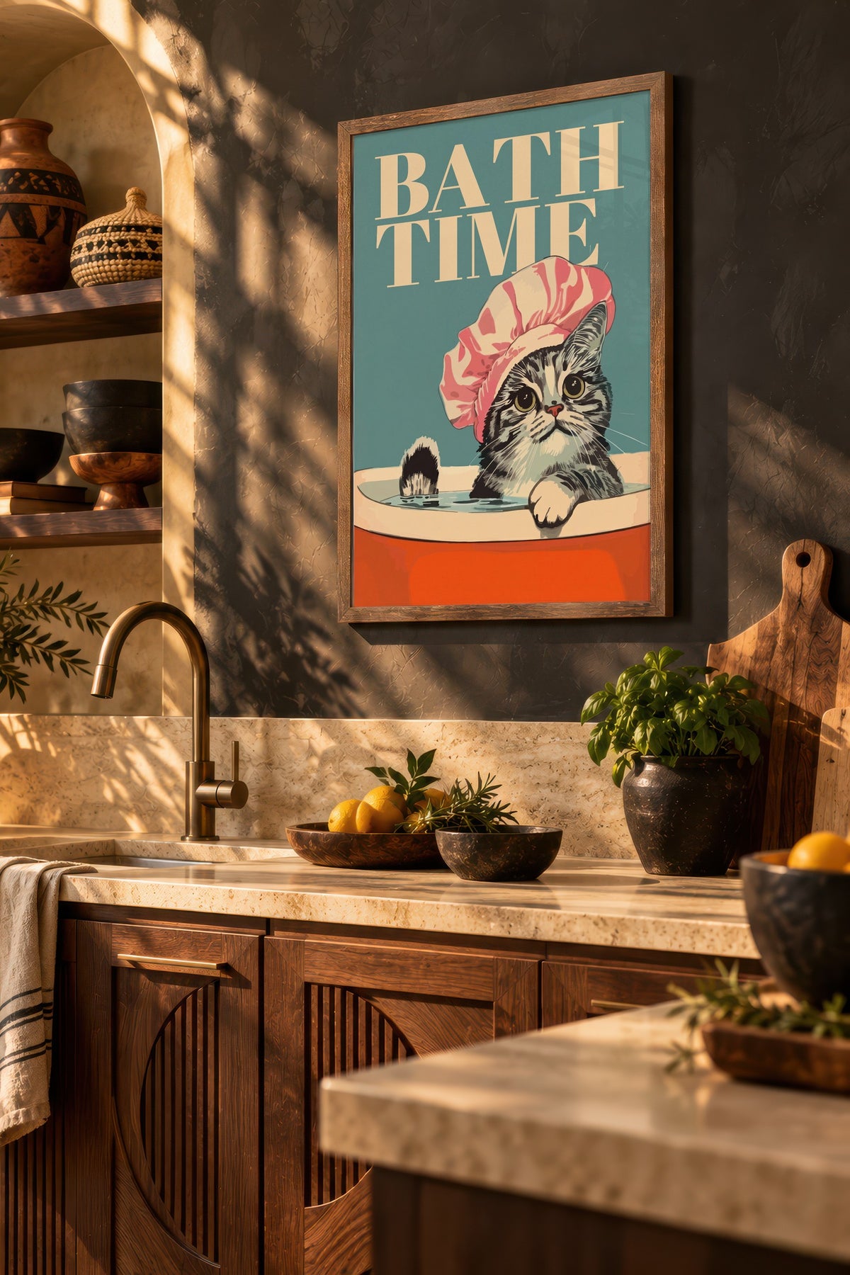 BATH TIME Poster – Kahverengi Çerçeveli Tablo