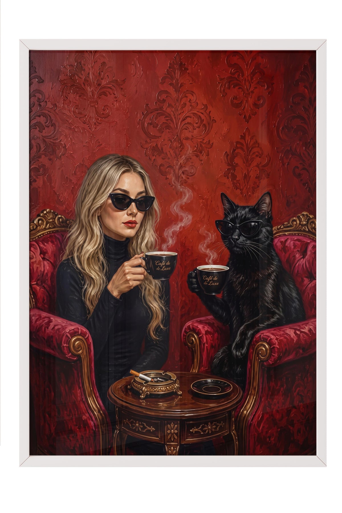 Kahve Sohbeti Poster – Beyaz Çerçeveli Tablo