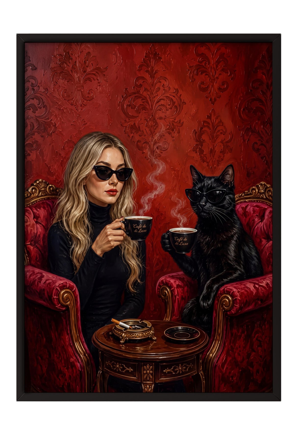 Kahve Sohbeti Poster – Siyah Çerçeveli Tablo