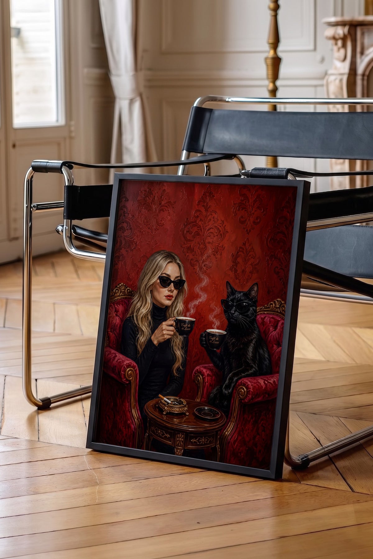 Kahve Sohbeti Poster – Siyah Çerçeveli Tablo