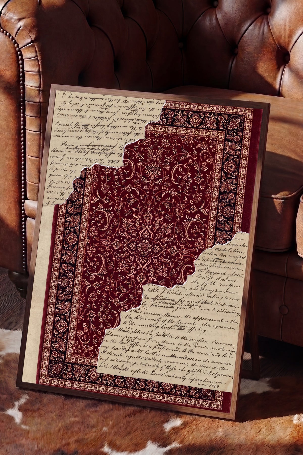 Desenli kolaj illüstrasyonu Poster – Kahverengi Çerçeveli Tablo