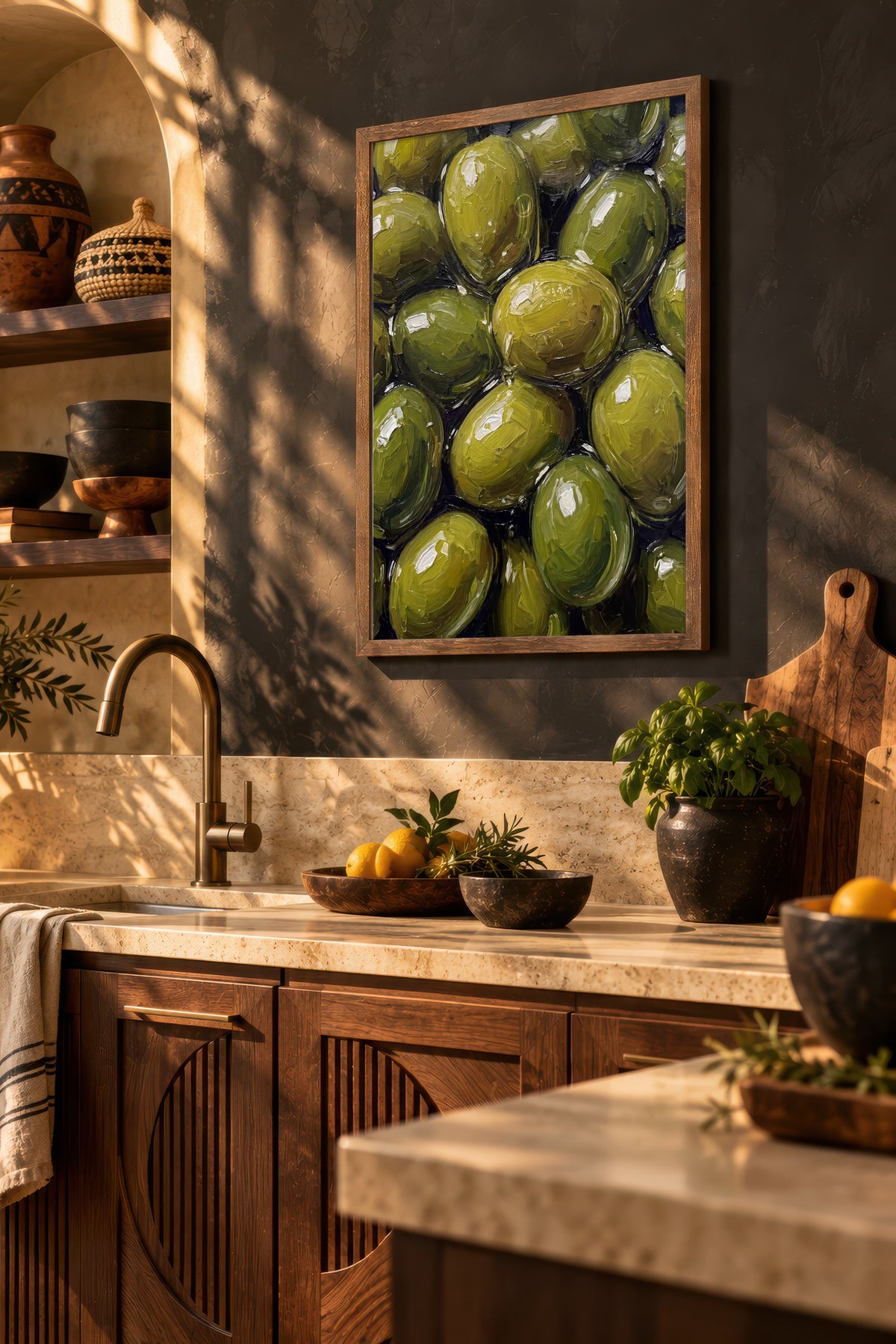 Zeytin Görselleri Poster – Kahverengi Çerçeveli Tablo