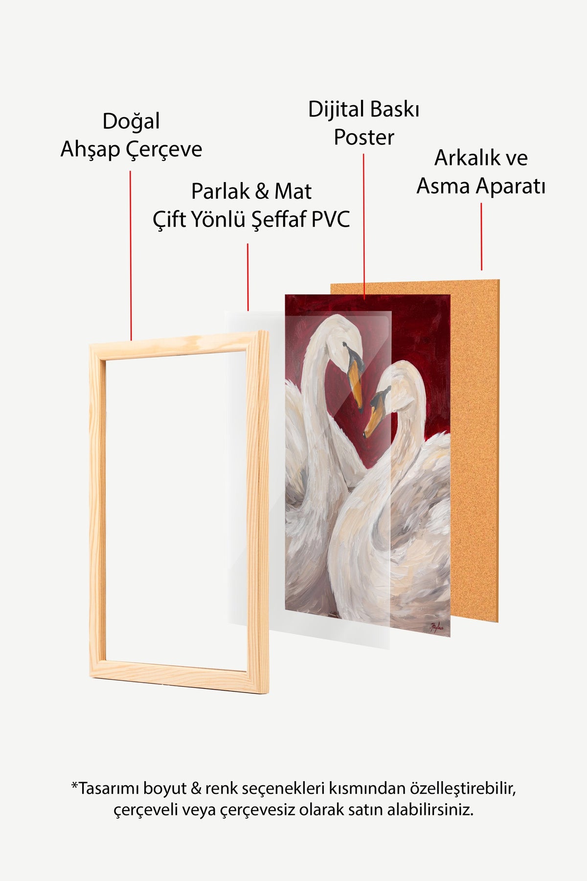 Aşk Kuğuları Poster – Ahşap Çerçeveli Tablo