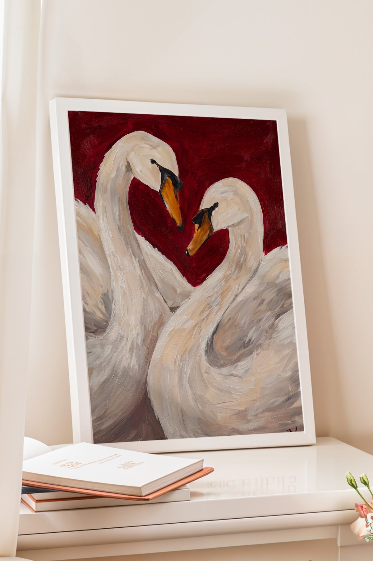 Aşk Kuğuları Poster – Beyaz Çerçeveli Tablo