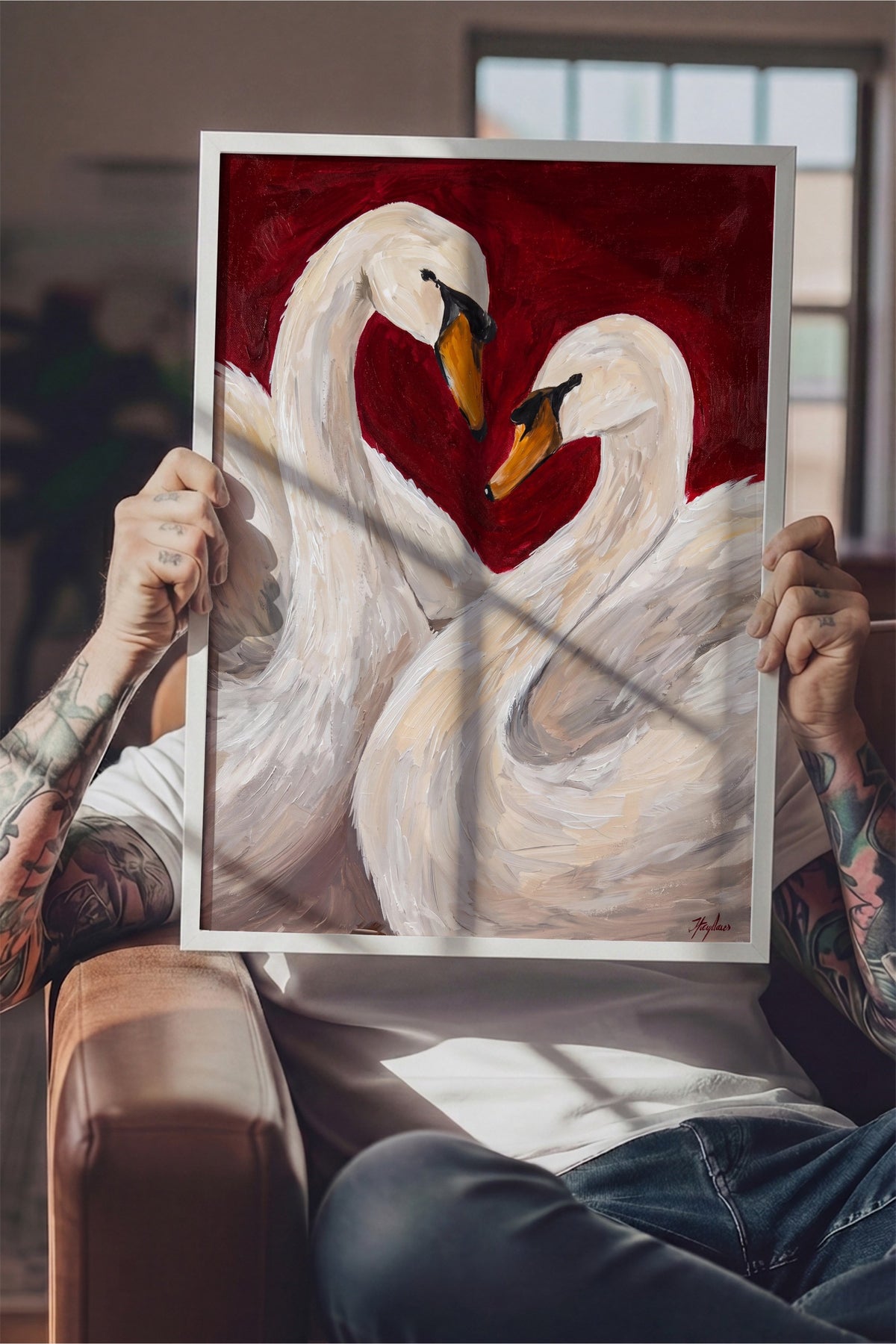 Aşk Kuğuları Poster – Beyaz Çerçeveli Tablo