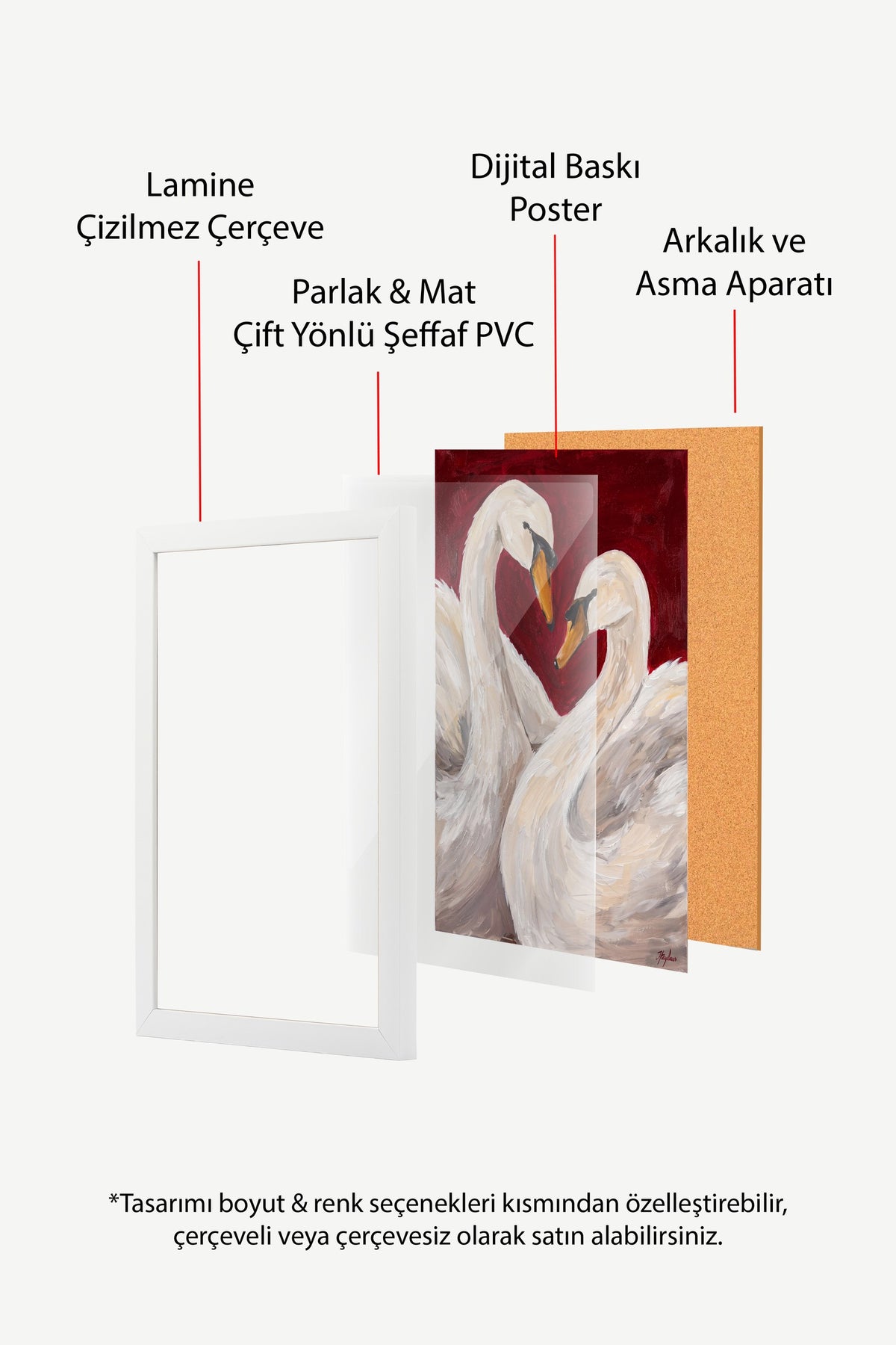 Aşk Kuğuları Poster – Beyaz Çerçeveli Tablo