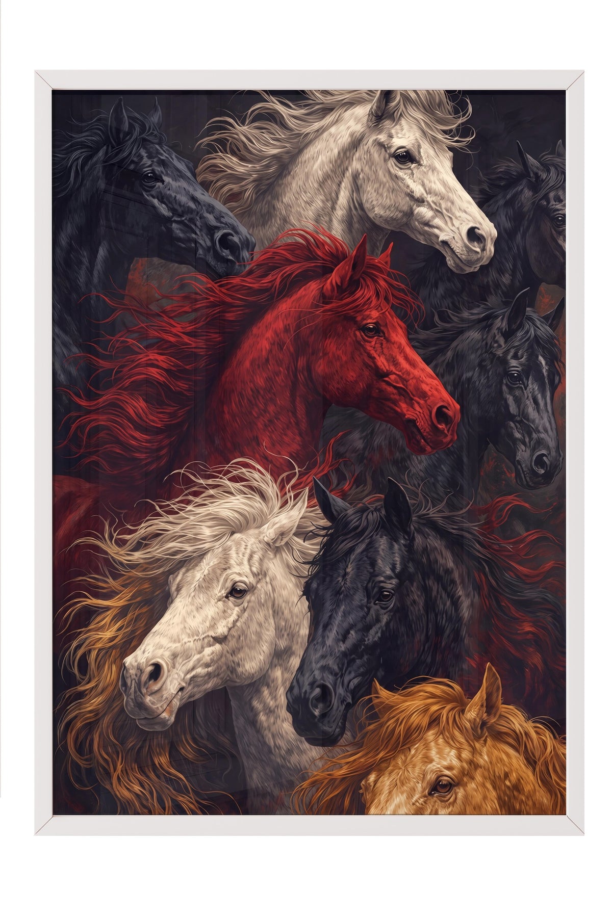 Koşan Atlar Poster – Beyaz Çerçeveli Tablo