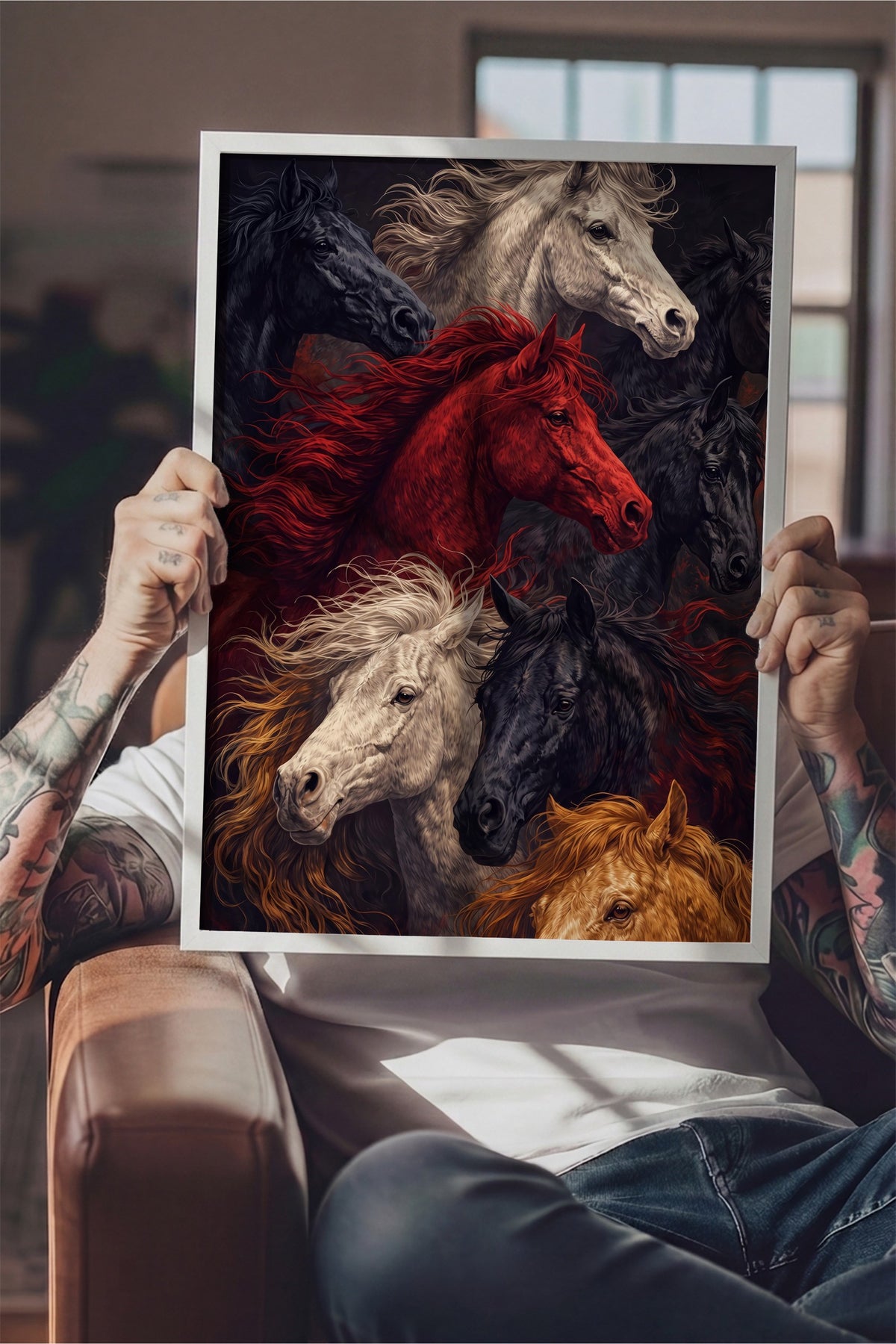 Koşan Atlar Poster – Beyaz Çerçeveli Tablo
