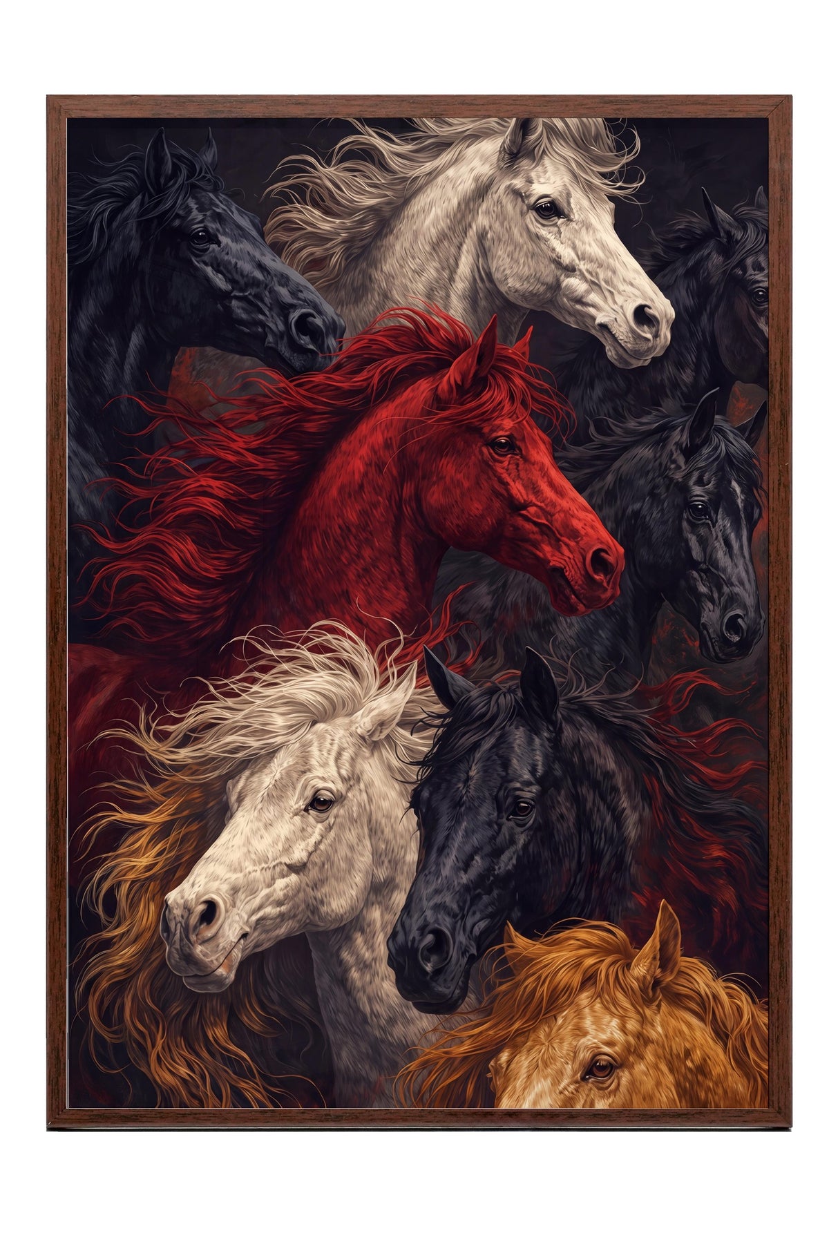 Koşan Atlar Poster – Kahverengi Çerçeveli Tablo