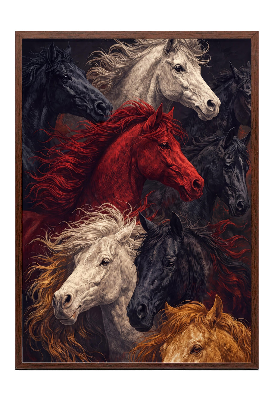 Koşan Atlar Poster – Kahverengi Çerçeveli Tablo
