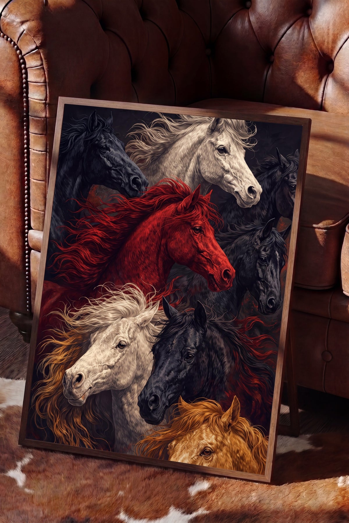 Koşan Atlar Poster – Kahverengi Çerçeveli Tablo
