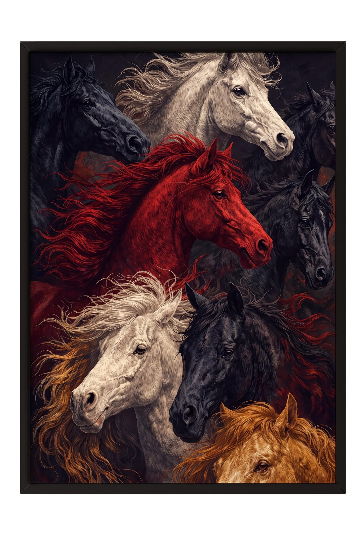 Koşan Atlar Poster – Siyah Çerçeveli Tablo