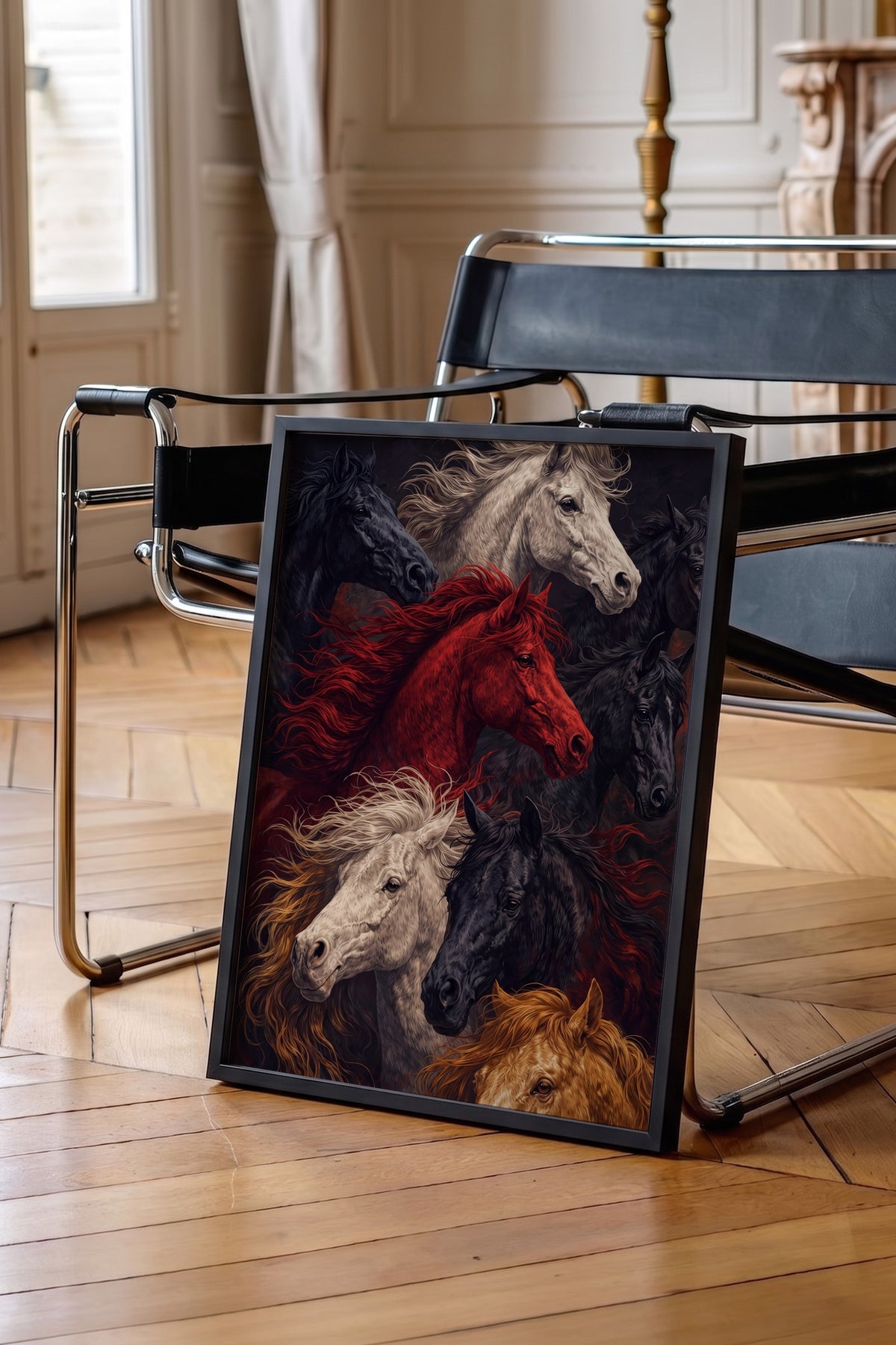 Koşan Atlar Poster – Siyah Çerçeveli Tablo