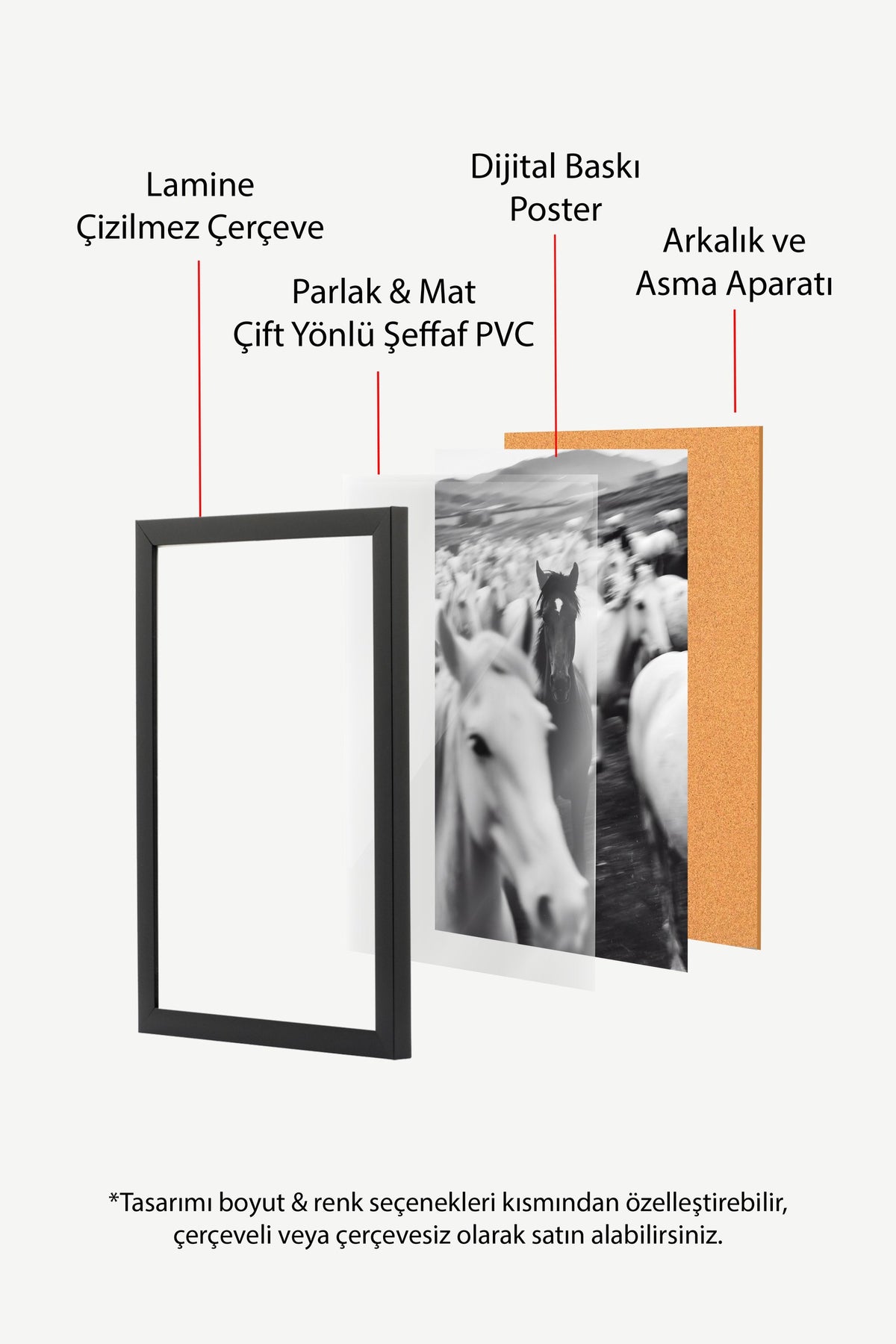 Atlar ve Doğa Manzarası Poster – Siyah Çerçeveli Tablo