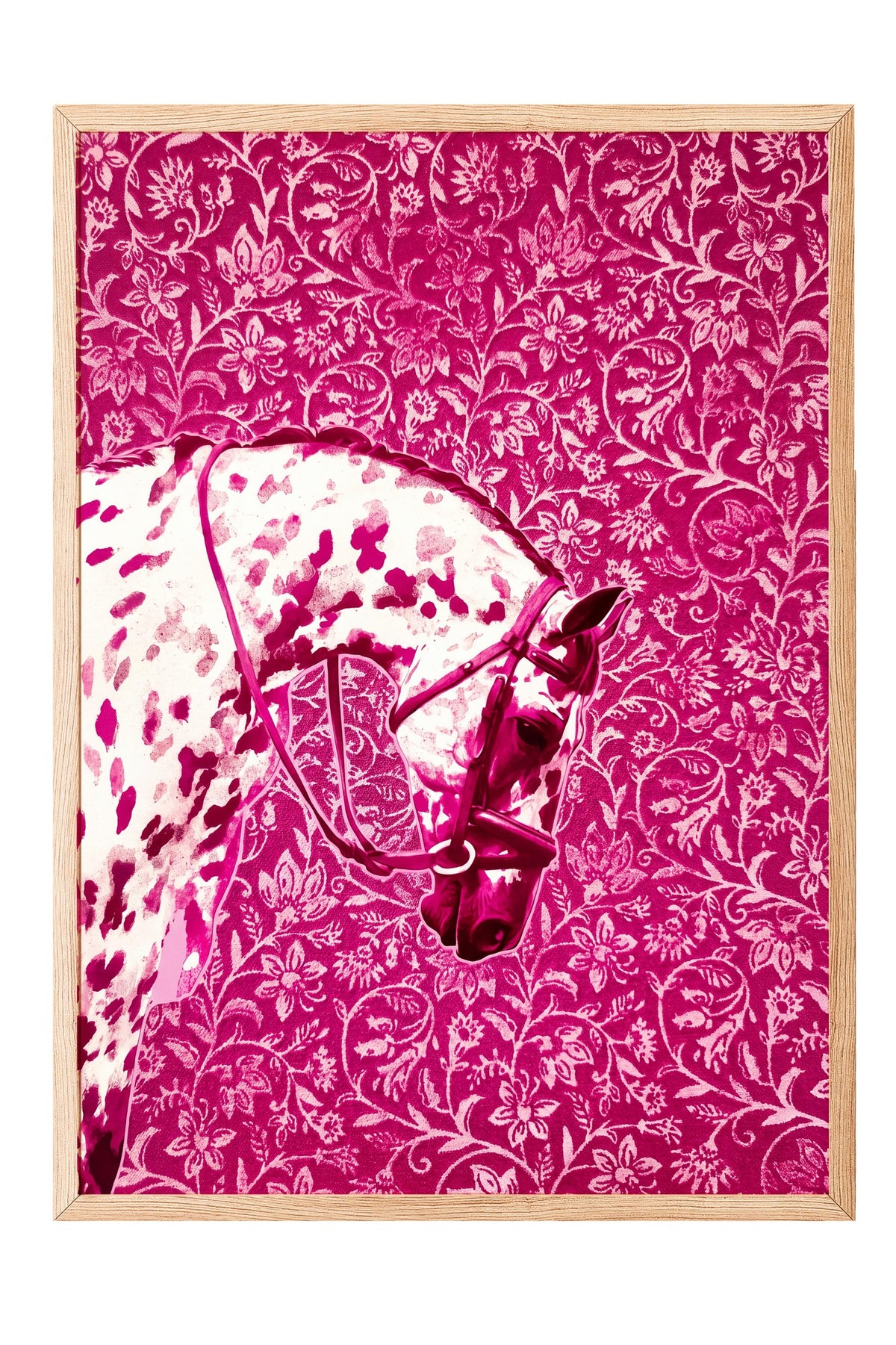 Çiçek Desenli At Poster – Ahşap Çerçeveli Tablo